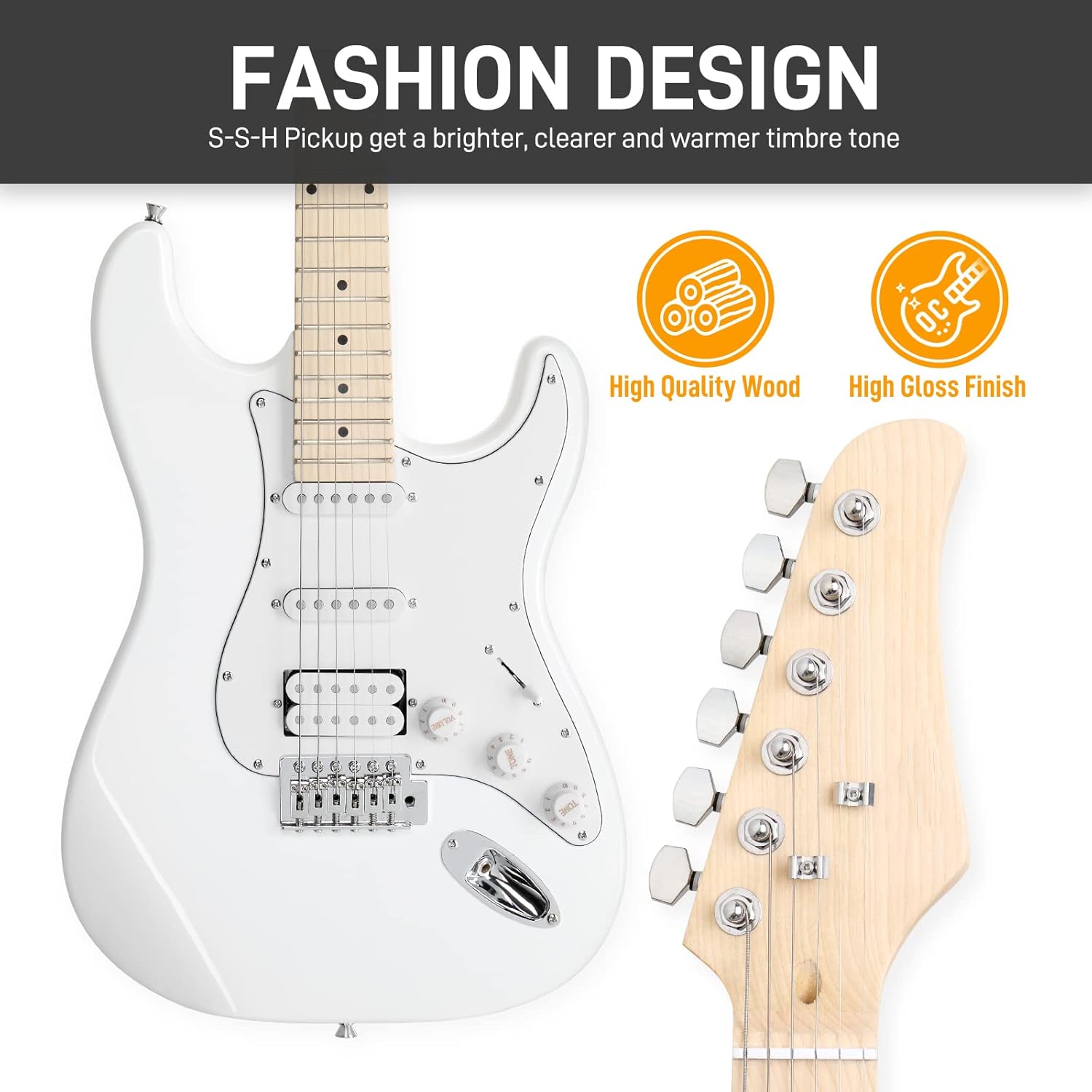 Ktaxon 39 Inch Electric Guitar Kit for Beginner, HSS Pickups 6 String Solid-Body Full Size Adults Electric Guitars W/Amplifier, Bag, Strap, Cable, Accessories - White