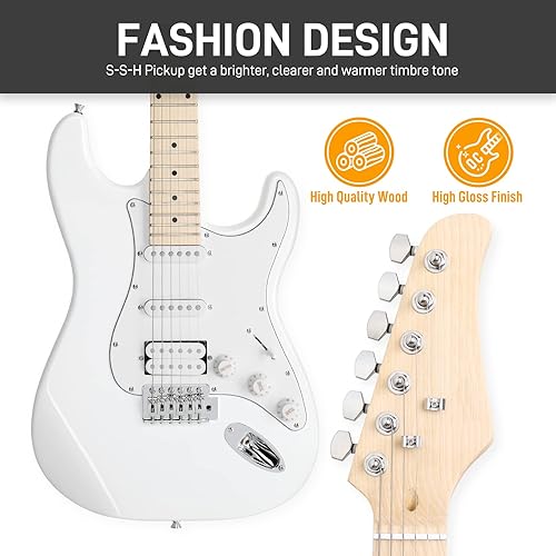 Miniatura 4 de Ktaxon Kit de guitarra eléctrica de 39 pulgadas para principiantes, pastillas HSS de 6 cuerdas de cuerpo sólido de tamaño completo para adultos,