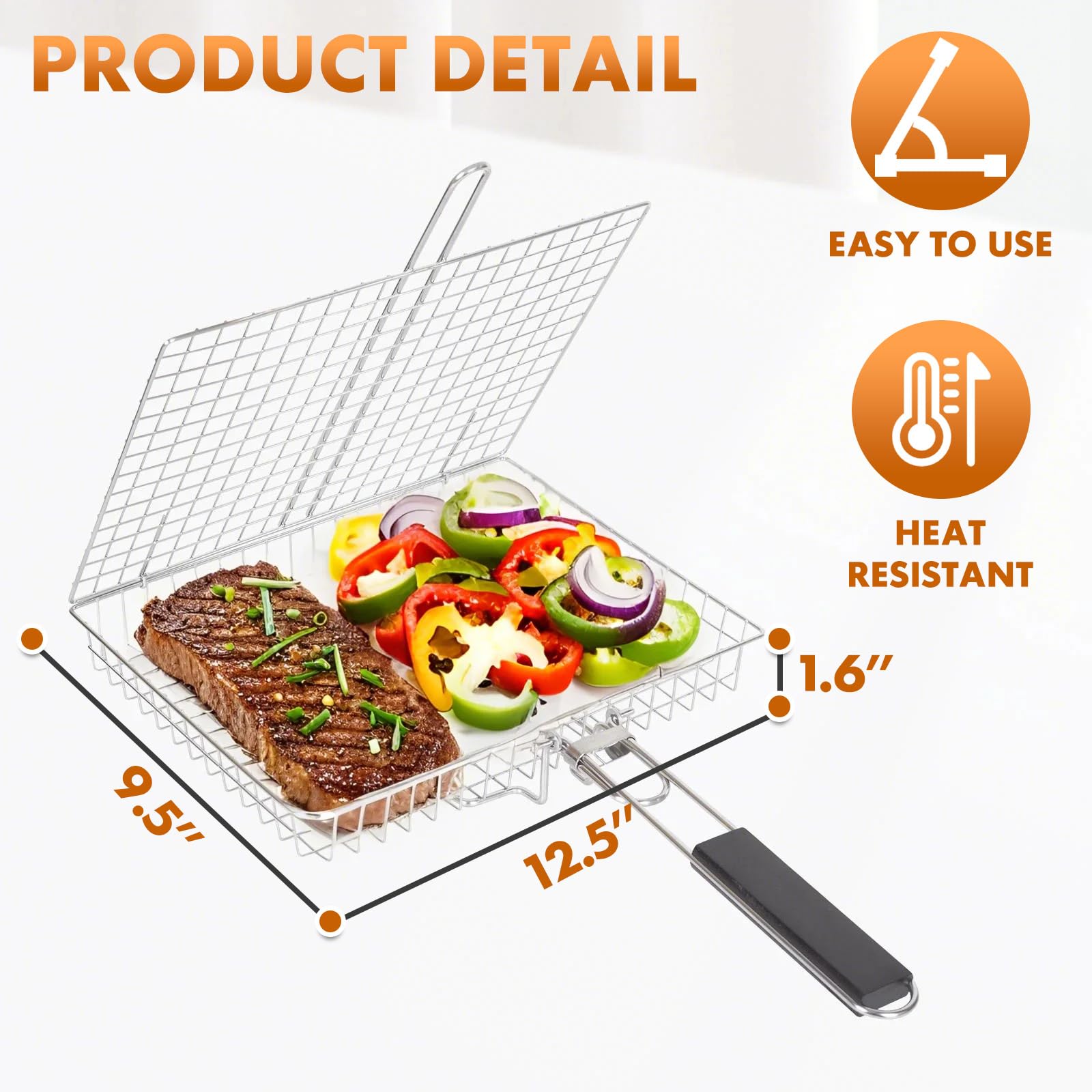 Cestino per grill, barbecue e barbecue, in acciaio inox, grande, pieghevole, con manico, portatile, da campeggio, per pesce, gamberetti, verdure, accessori da cucina