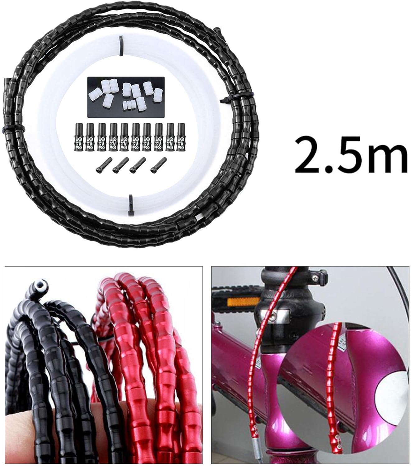 Fish Bone Bike Cable Housing - Aluminum Alloy Outer Casing, Universal for Road Bike, Brake/Shifter Cable, ion Sleeves - Cycling Accessories Kit