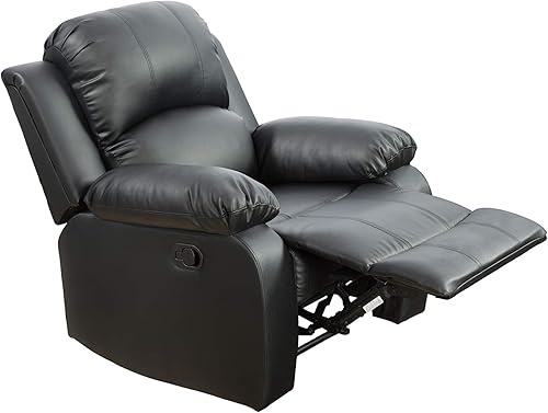 Miniatura 7 de GS28XX - Juego de sofá reclinable de 3 piezas, tapicería de cuero regenerado, reclinable manual con mesa desplegable y consola central (negro, 3