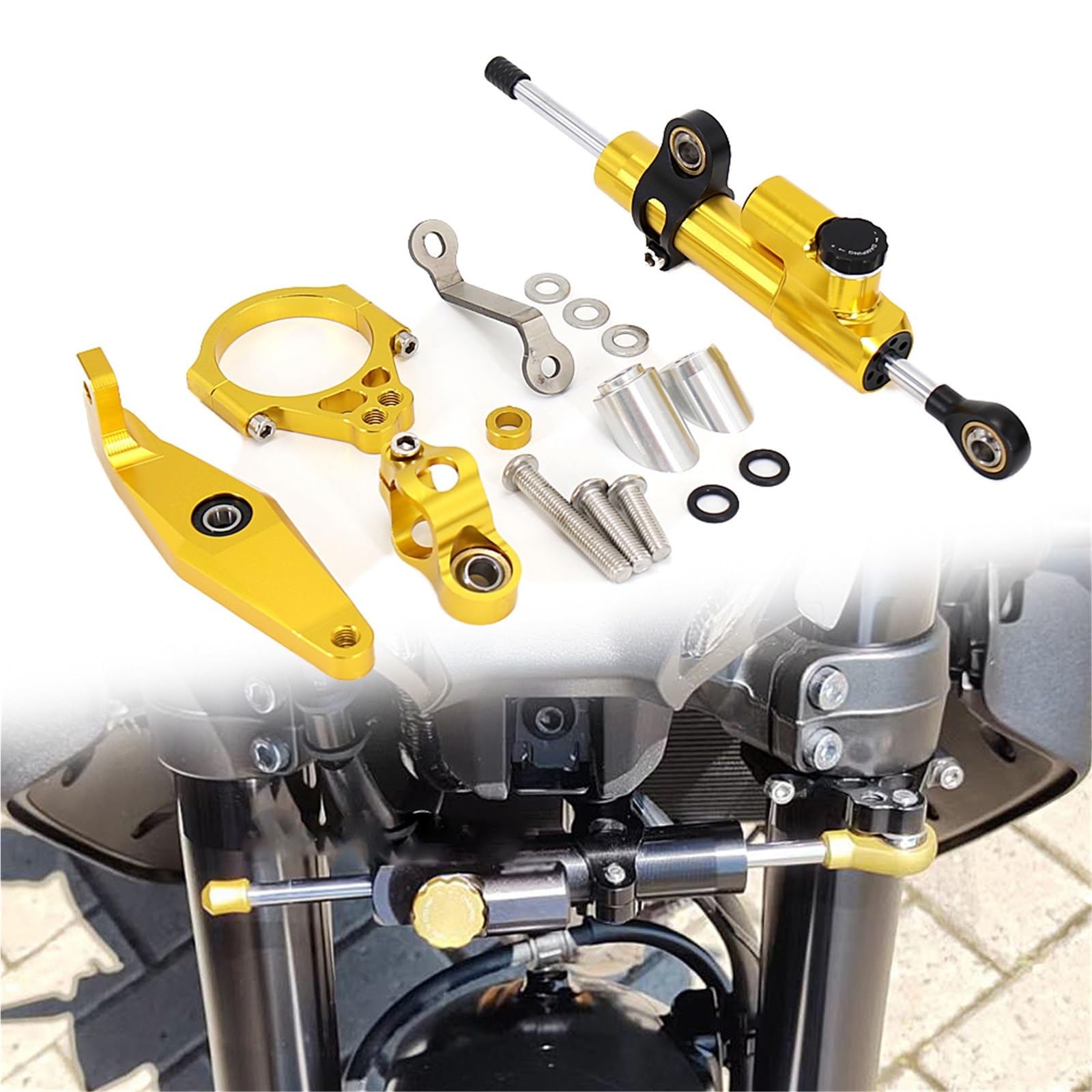 Kit support amortisseur de direction or pour MT-09 2021+ | Finition CNC d'exception