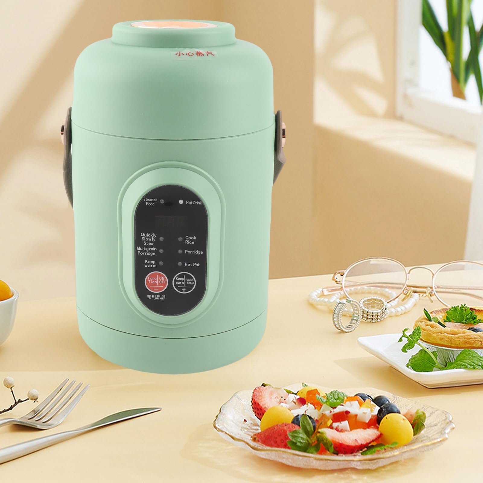 Elektrischer Hot Pot mit Dampfer, 800ML Ramen-Kocher, Non Stick Tragbarer Nudel Kocher für Pasta Suppe Steak Haferflocken, Multifunktion Aler Fauler Topf mit 6 Modi & Timer &