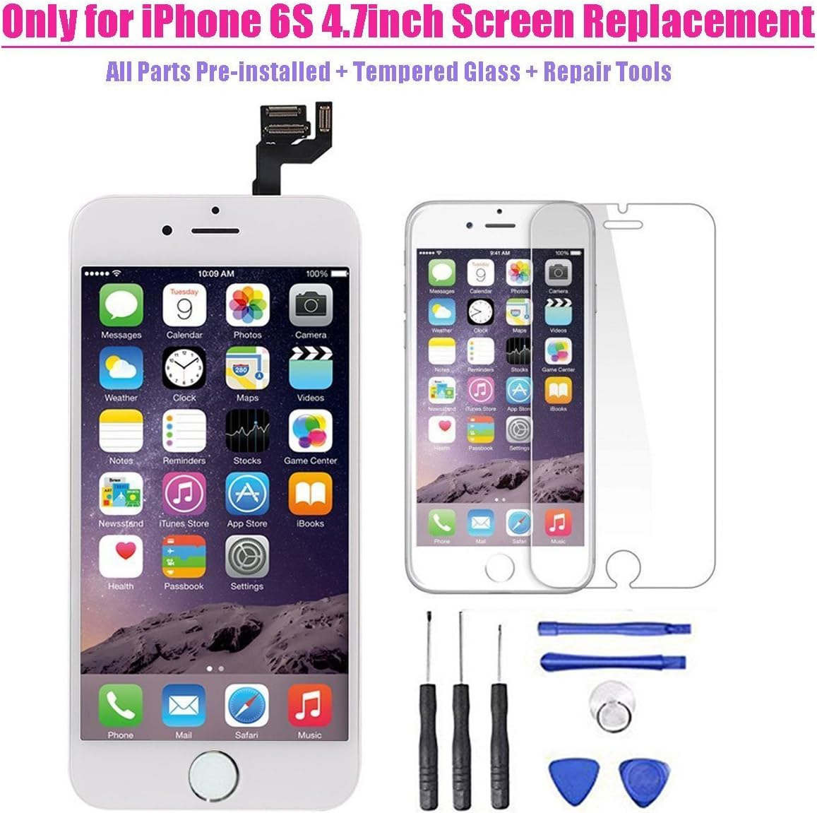 Full Digitizer Assembly for iPhone 6S (4.7 Inch) LCD Display Screen Replacement with Home Button + Front Camera + Proximity Sensor + Ear Speaker + Repair Tools, not for iPhone 6