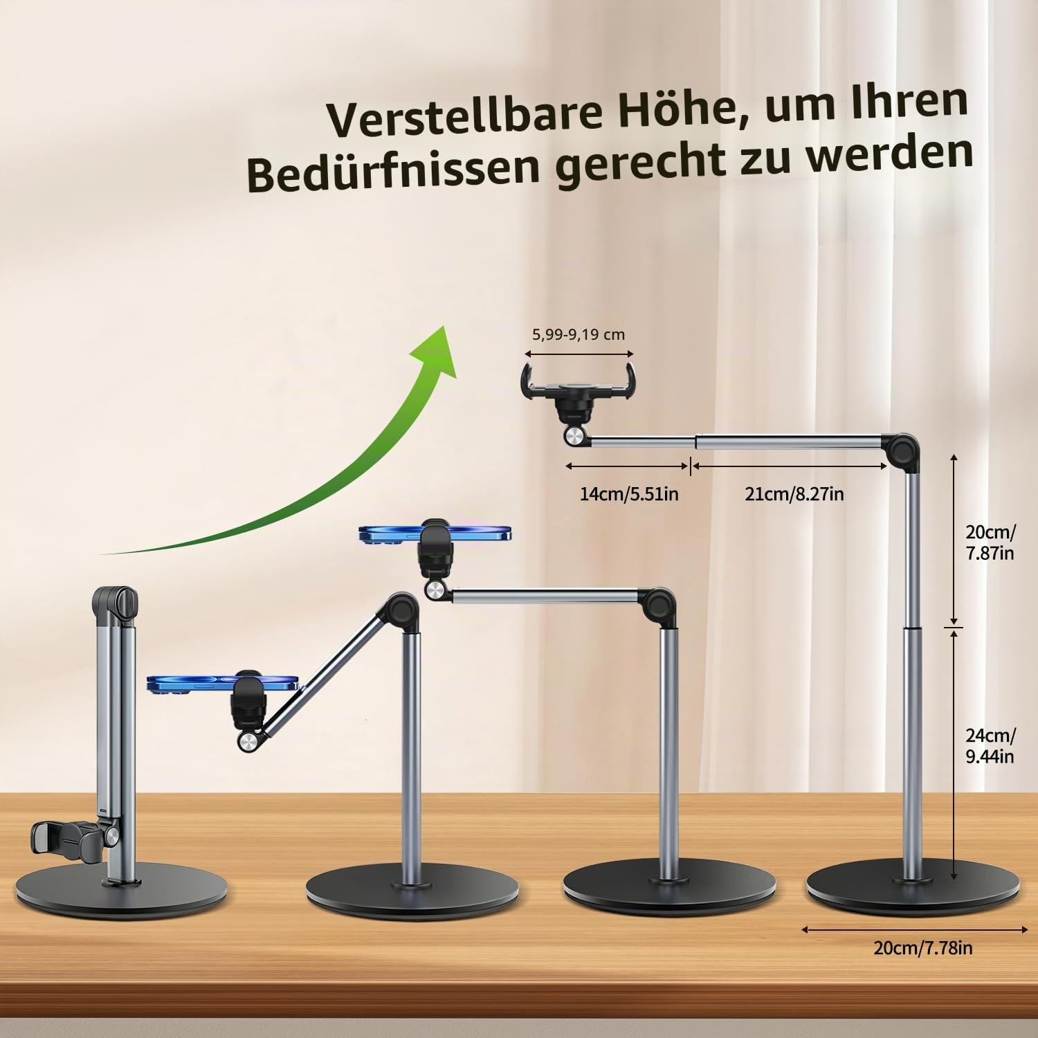 yAyusi Overhead Stativ Handy für iPhone, 30 cm Lang Handyhalterung Zum Filmen, 360° Drehbarer Verstellbar und Handy Stativ Tisch, Geeignet für Live-Übertragungen, Meetings, Kochen, Videoaufnahmen