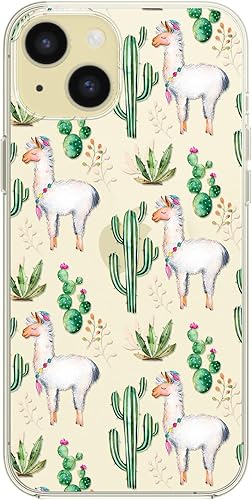 Miniatura 9 de Blingy's Funda para iPhone 15 Plus, lindo diseño de cactus y llamas, divertido estilo alpaca, diseño de animales de dibujos animados, funda