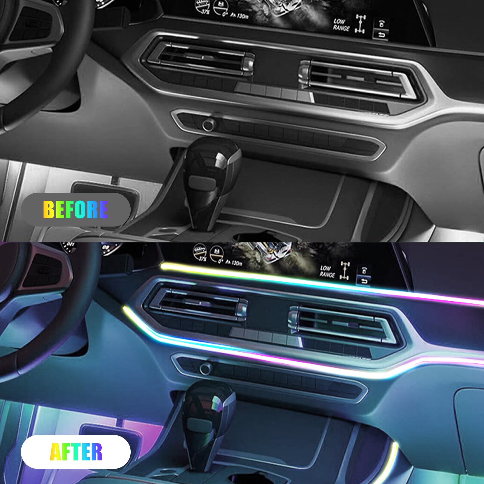 110CM LED Coche, Lluminación Led para Interior de Coche con USB, Car Ambient Lights 210 modos intermitentes, 16 Millones de Colores de DIY con Modo de Escena y Música