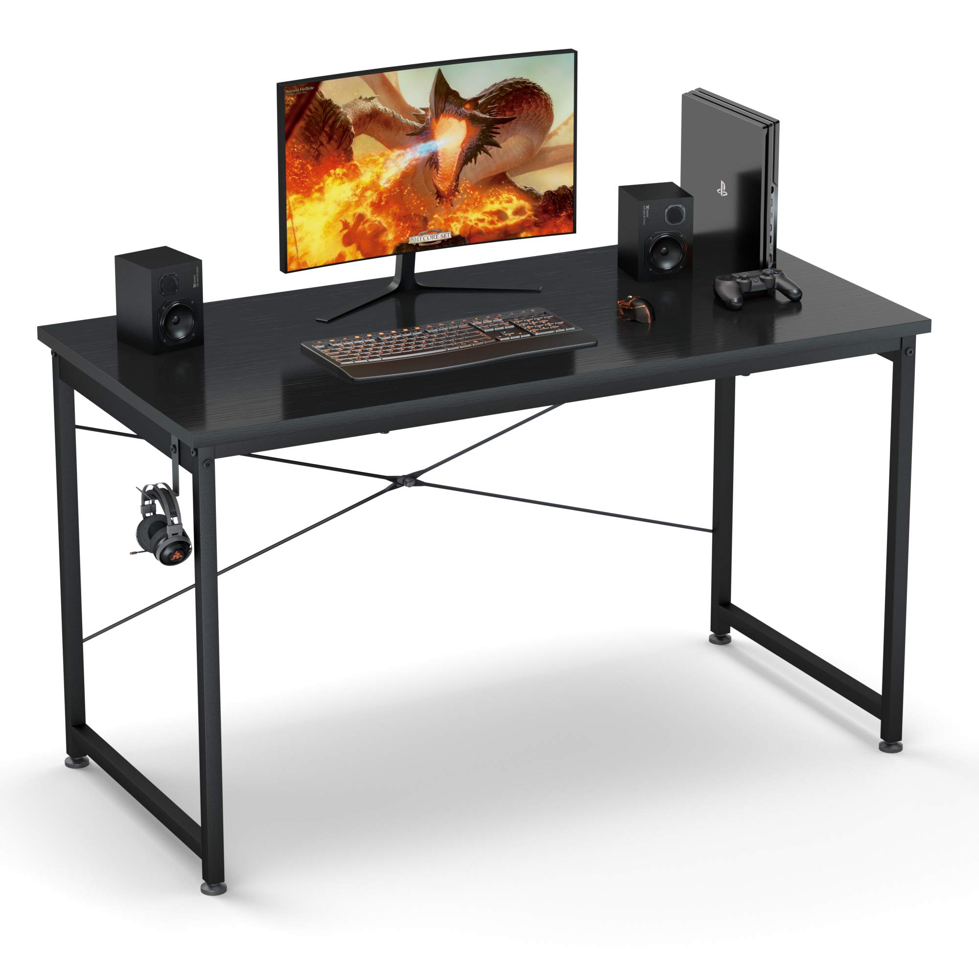 NUMENN Computer Desk 47", Sturdy Computer Table, Writing Desk for Home Office, Gaming Desk with Headphone Hook, Computer Work Station, Work Table, Ebony