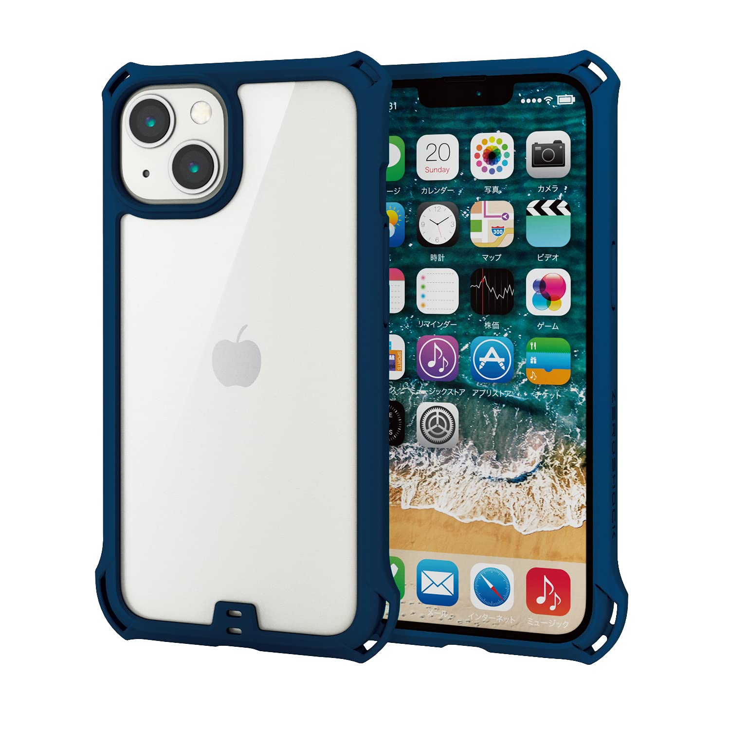 Apple iPhone 13 ブルー 本体 ZERO SHOCKカバー付き iPhone 13 ZEROSHOCK - PM-A21BZEROBU