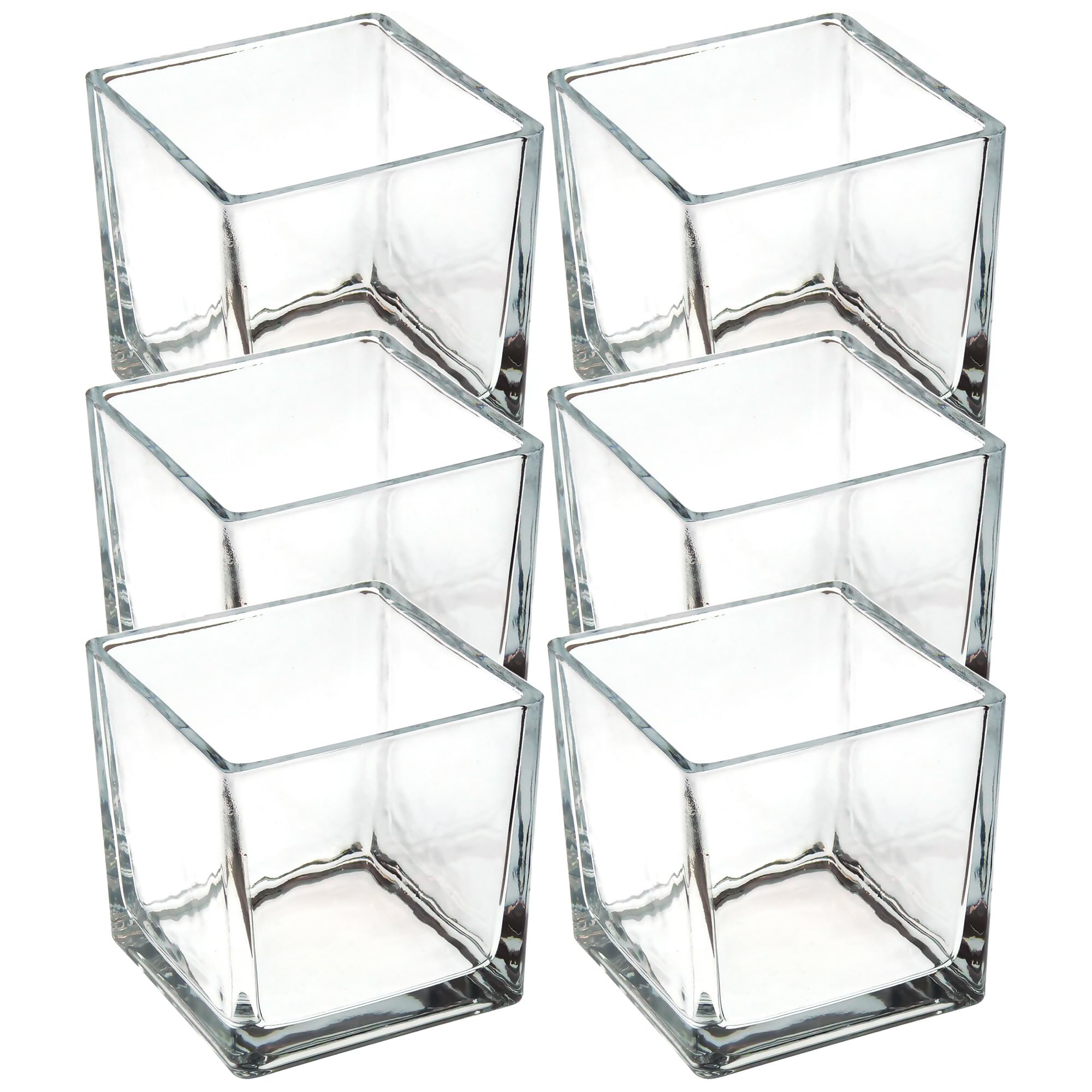 Vasefill 6-Pack Clear Square Glass Vase Tapered - Cube 4 Inch 4" X 4" X 4" - 6pc Six Vases 4x4x4