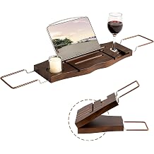 Teak Bathtub Tray Expandable Bathroom Tray for Home Spa Relaxation, Wooden Tray Caddy for Bathtub, Teak Bathtub Caddy as Unique Housewarming, Birthday, Wedding Shower Gifts. Dark Walnut