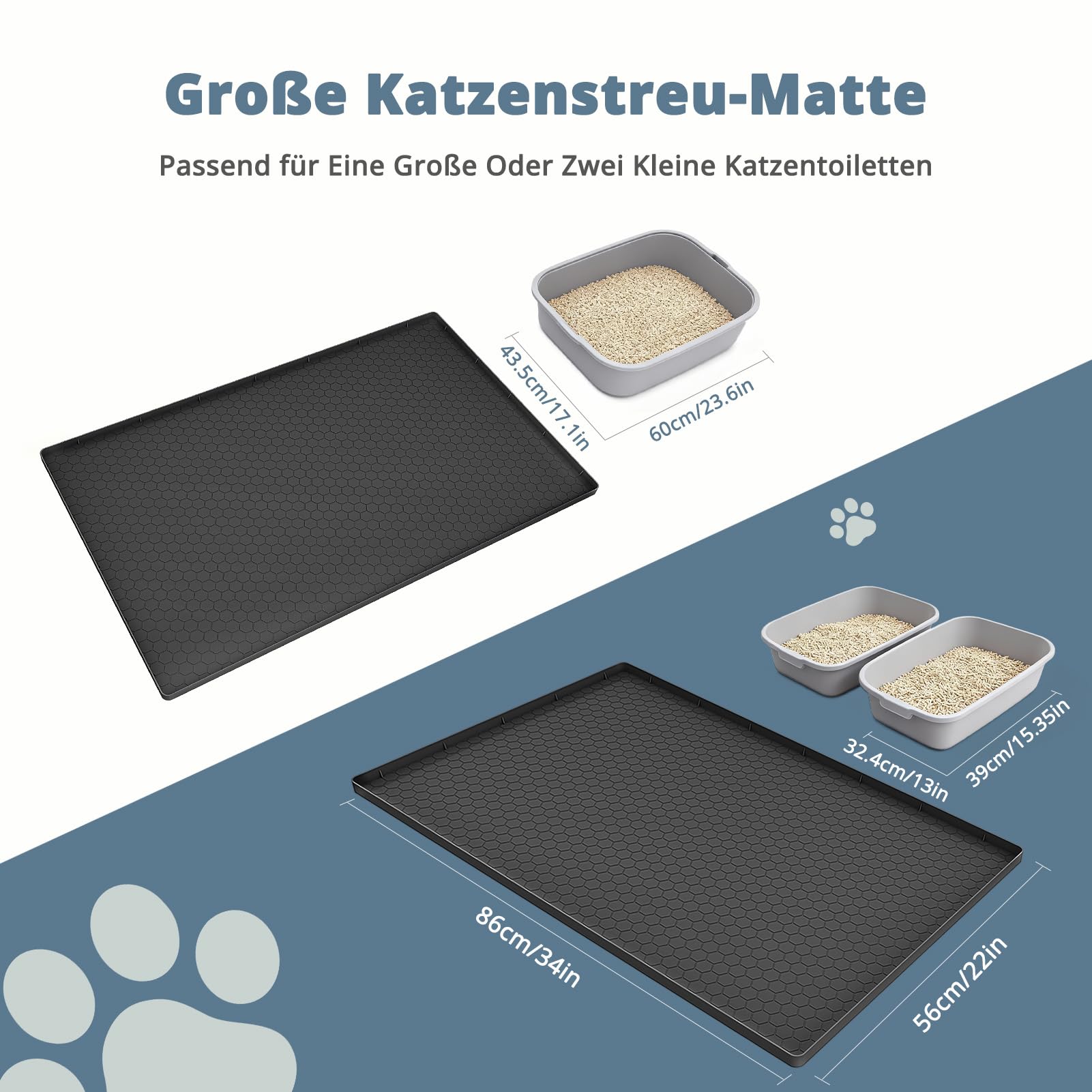 Mata do kuwety, 86 x 56 cm – mata XXL, mata dla kotów, podkładka pod kuwetę dla kotów, podkładka o strukturze plastra miodu, wodoodporna, antypoślizgowa, łatwa do czyszczenia, bezzapachowa, idealna