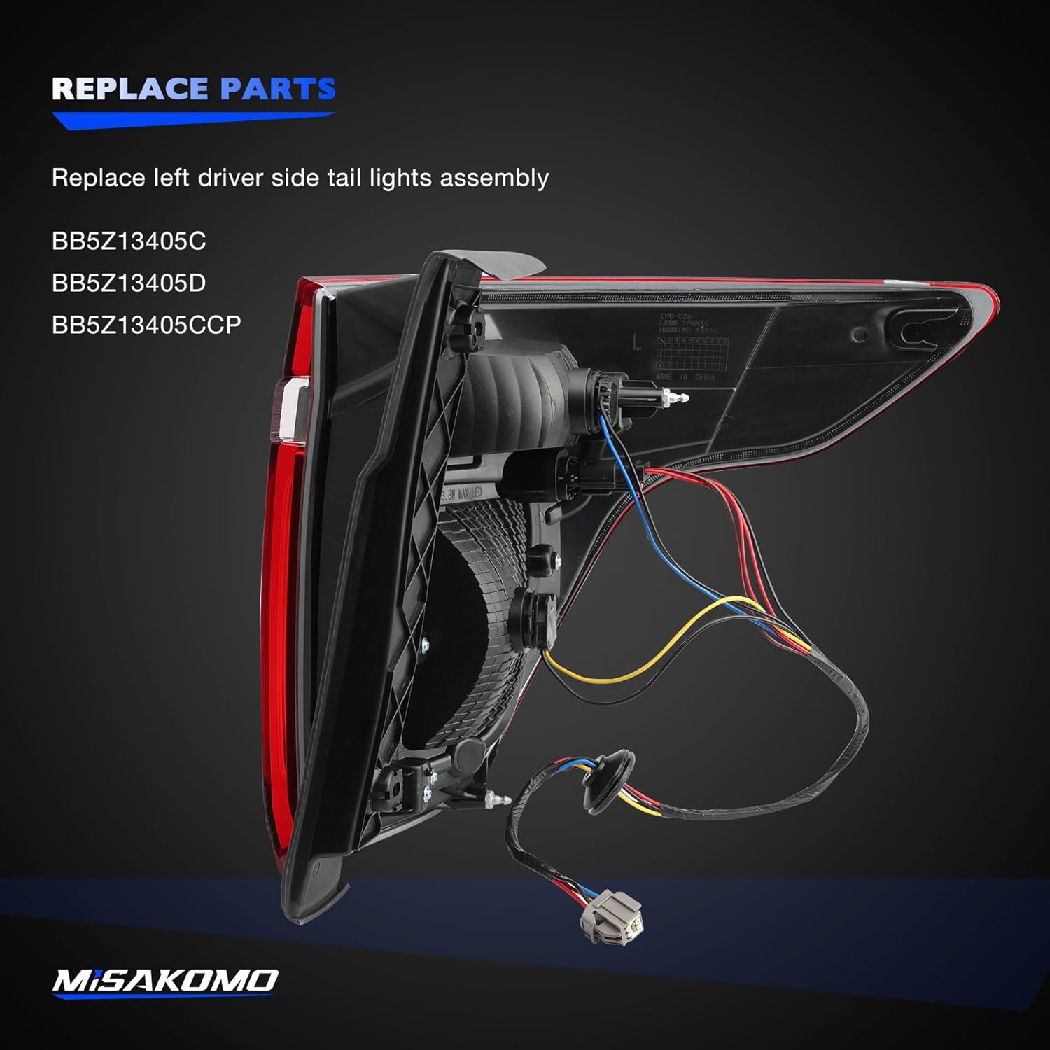 Tail light Assembly Fit for Ford Explorer 2011 2012 2013 2014 2015 Left Driver Side, with Wiring Harness and Bulbs Brake Rear Lamp Replacement for BB5Z13404C and BB5Z13404D