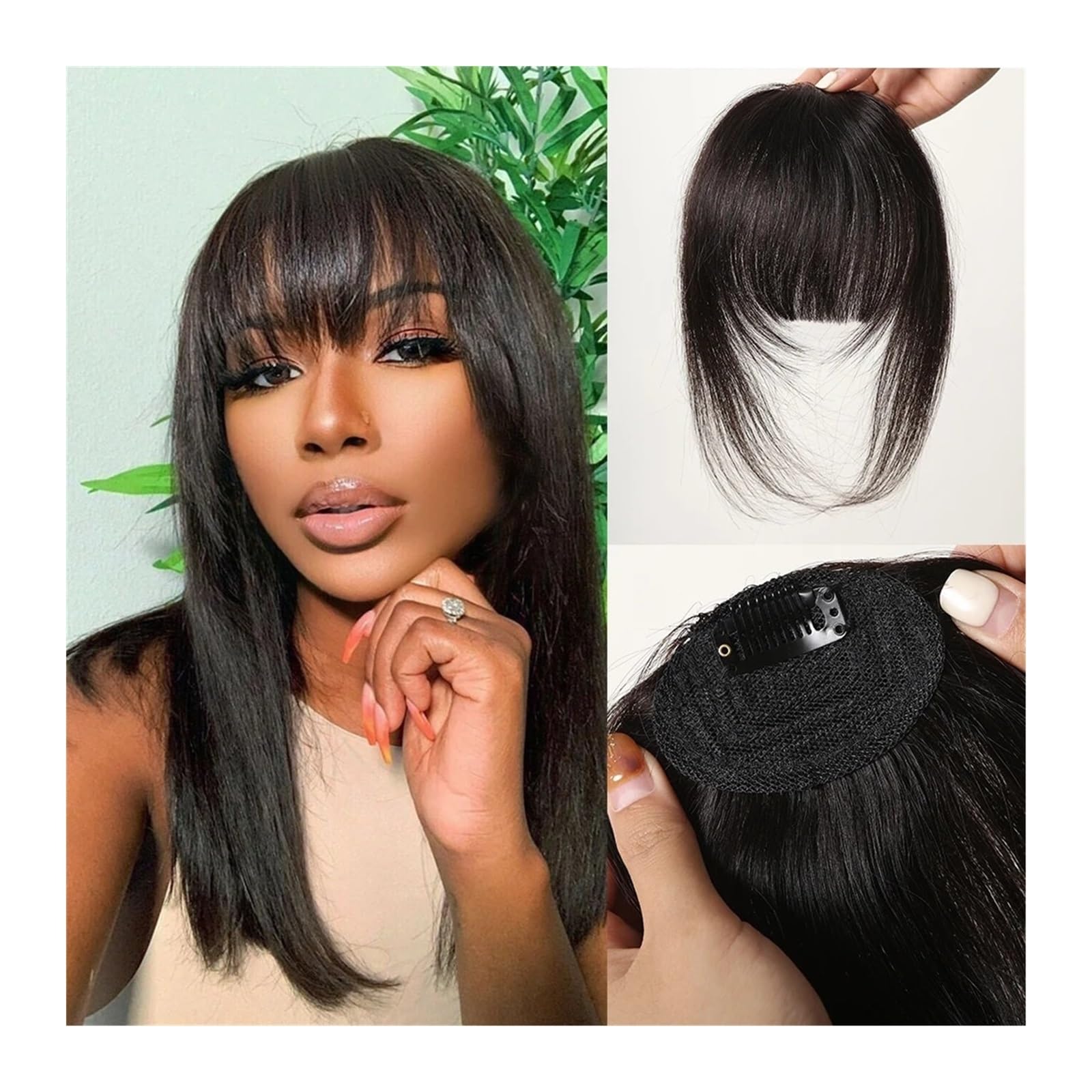 Pony-Haarspange, Echthaar-Pony, Pony-Haarteile, stumpf geschnitten, natürlicher Air-Pony, über dem Kopf, Clip-in-Haarverlängerungen, schwarzbraunes Remy-Haar für Frauen, Clip-in-Pony (Farbe: HLH1005