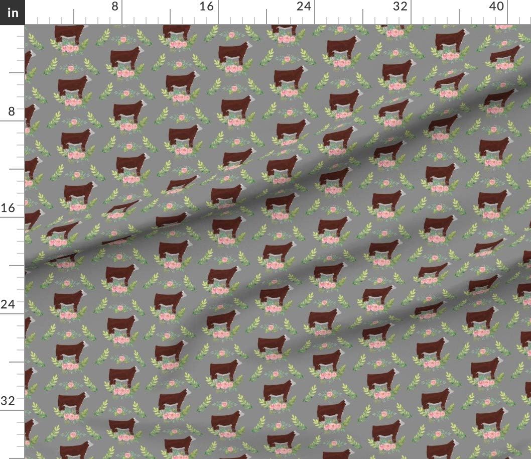 Spoonflower Fabric - Showstock Roses Hereford Steers Smaller Steer Cattle Cow Livestock Printed on Petal Signature Cotton Fabric by The Yard - Sewing Quilting Apparel Crafts Decor