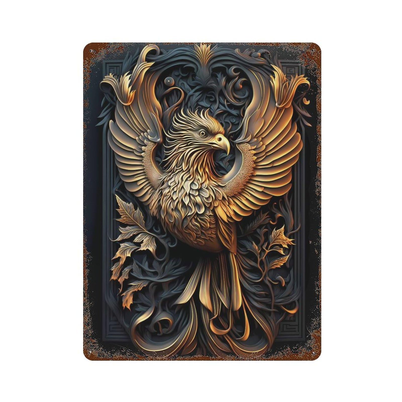 Legendary Golden Phoenix Distressed Metal Wall Sign 15.7"x11.8", for Garage, Bar And Workshop Decor, Decorative Metal Wall Art