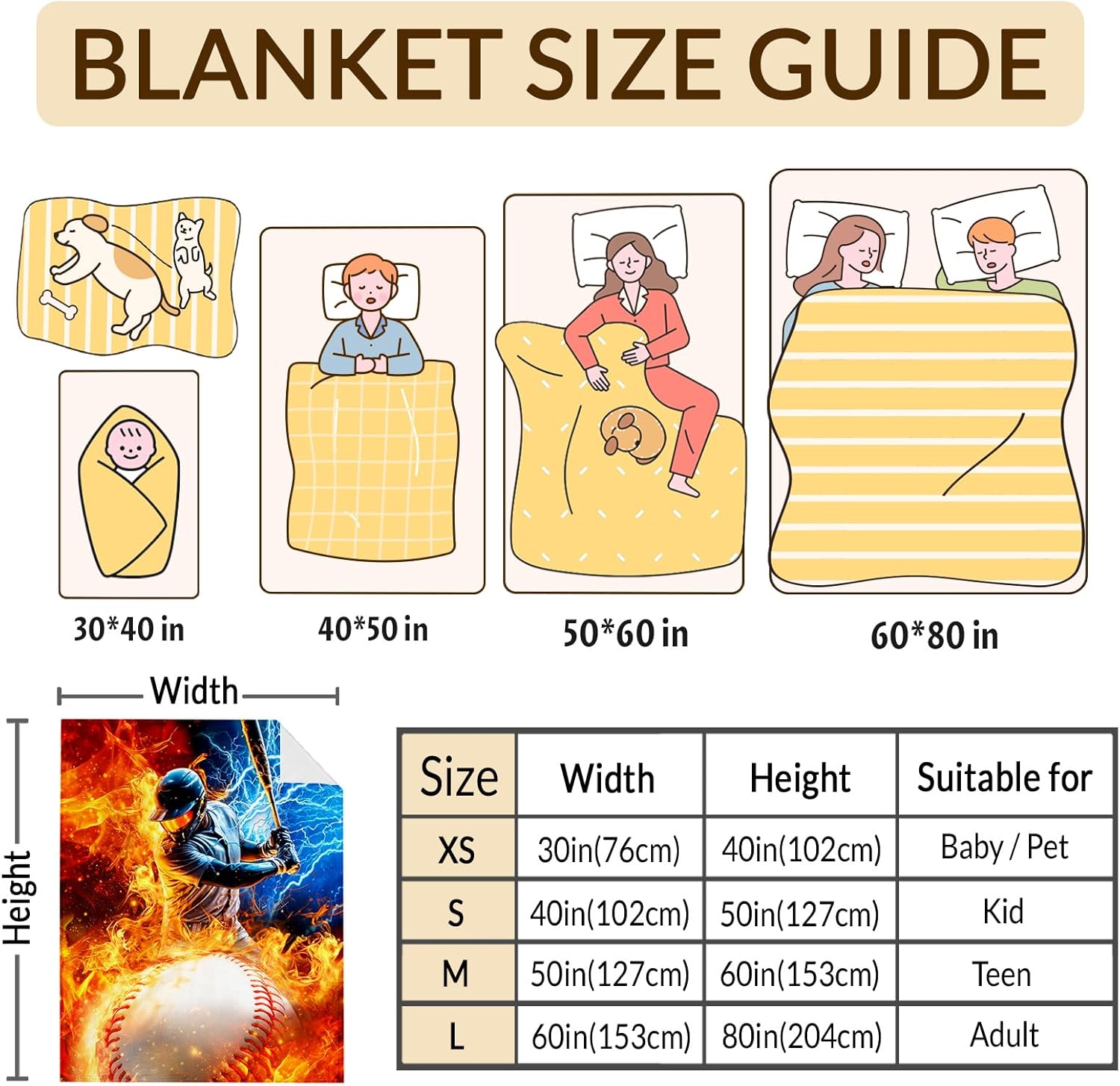 Boys Blanket Baseball Throw Blankets Gift for Kids Teens - Baseball Party Decor Stuff 50X60 Inches Soft Warm Sport Throw for Sofa Couch Bed Office - Image 6