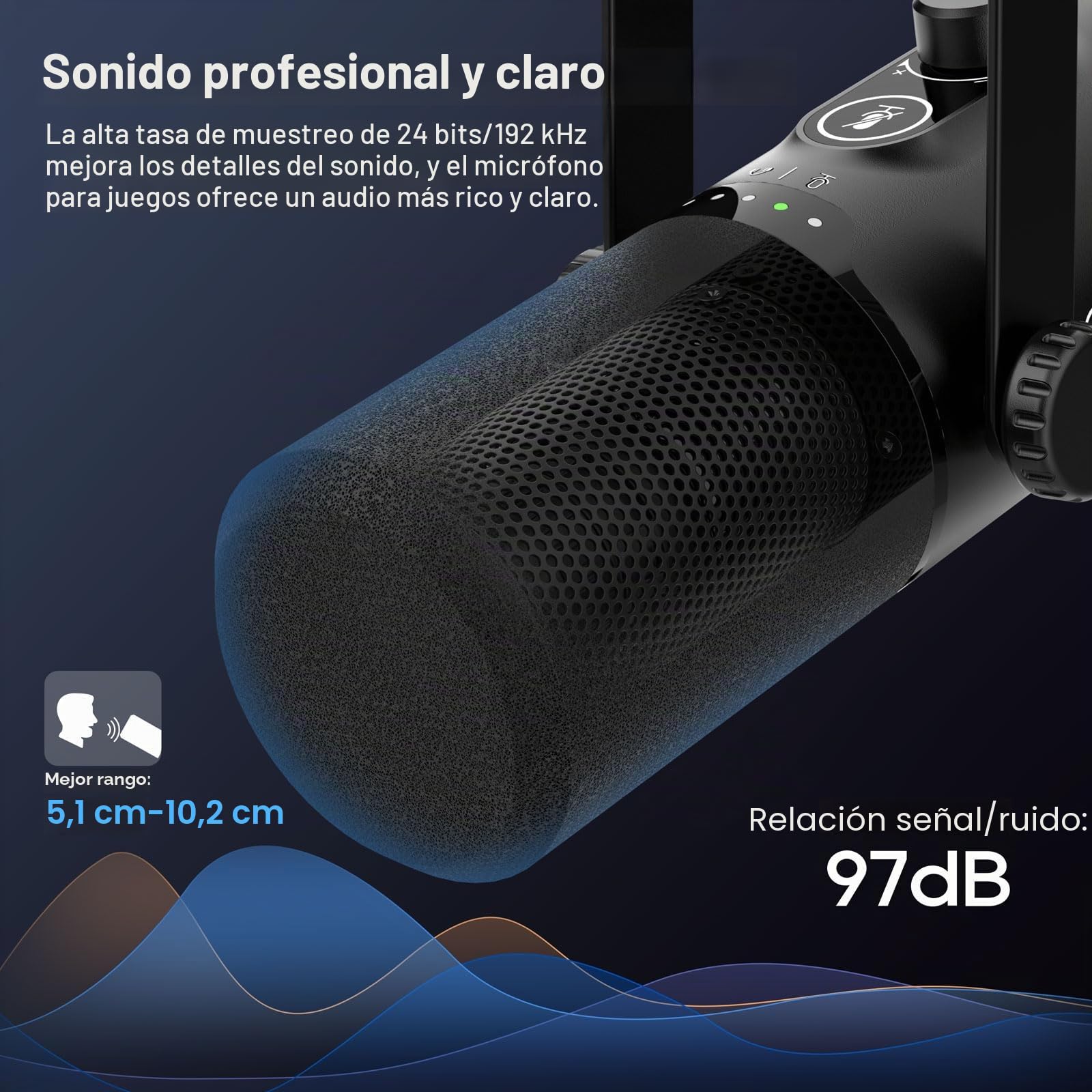 FDUCE - Kit de micrófono de juego USB/XLR, micrófono dinámico para PC para podcasting y transmisión, kit de micrófono RGB para computadora con soporte de brazo extensible, botón de silencio y conector