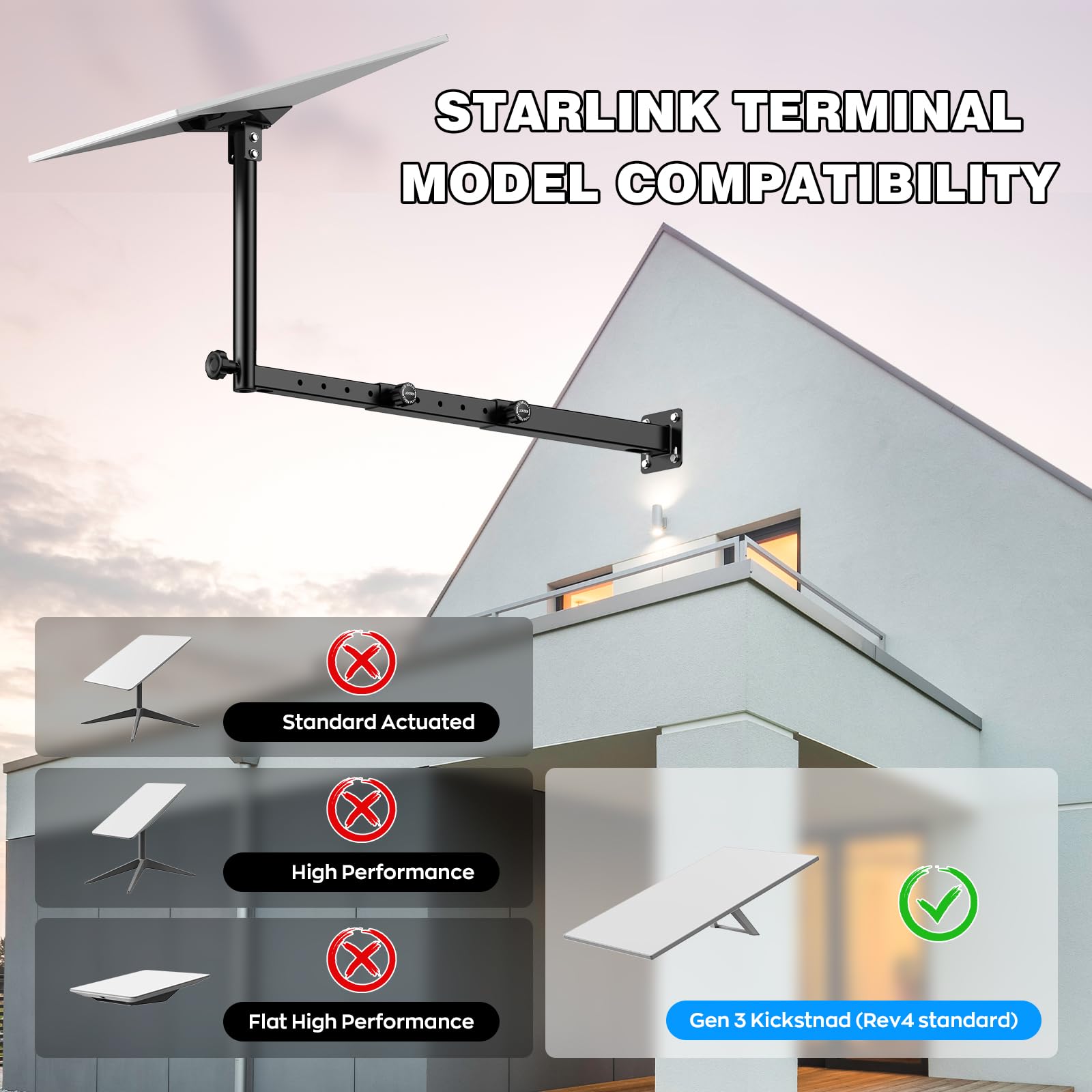 IMAYCC Starlink Gen 3 Mount Plus-Long avec design rétractable, support mural Starlink réglable à 360°, angle vertical, adaptateur de tuyau Starlink Gen 3, kit de montage pour kit Internet Starlink Gen