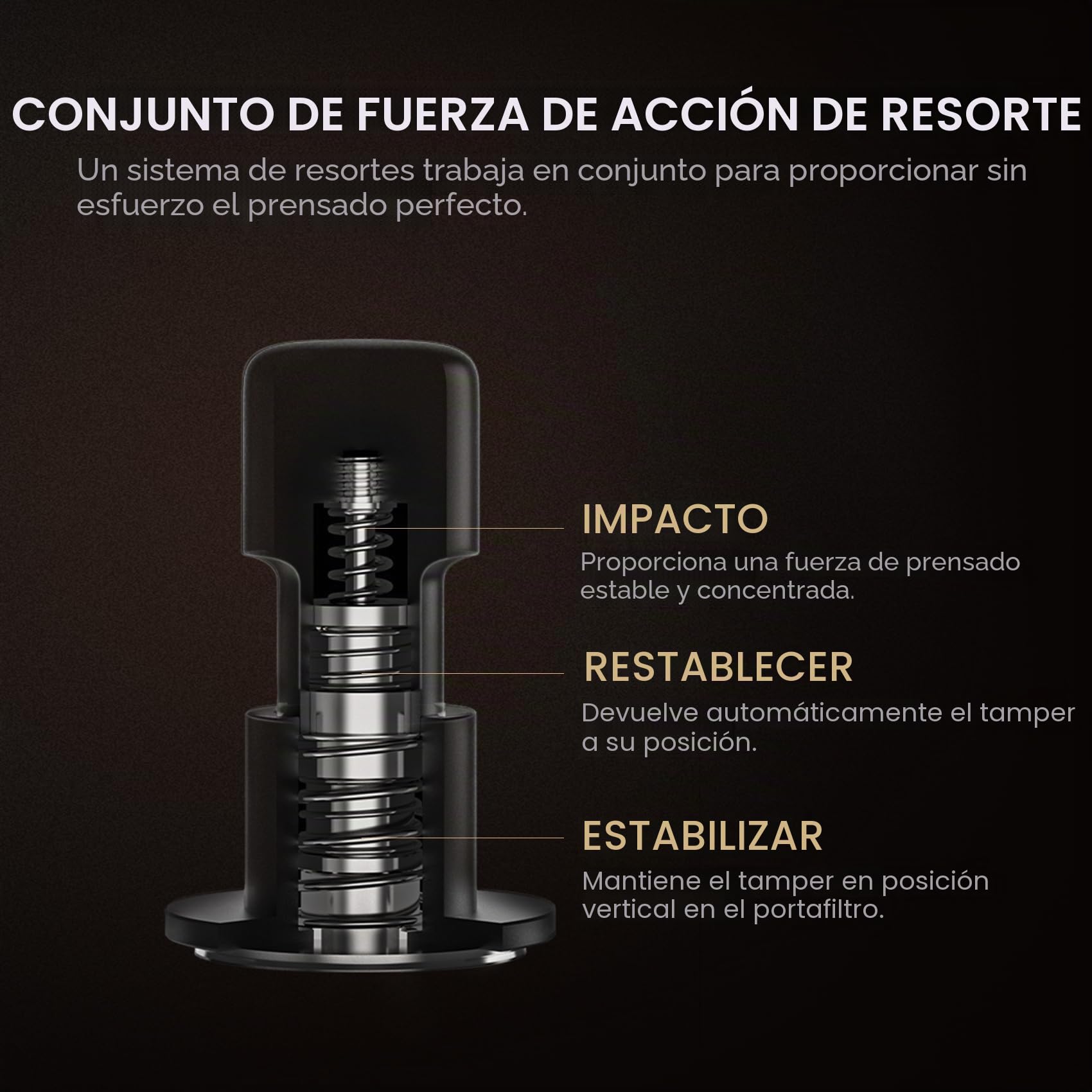 TIMEMORE Tamper de café de 58 mm - Tamper de espresso de impacto de acero inoxidable y aluminio con retroalimentación acústica para baristas, herramienta manual de tampado con resorte para