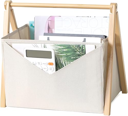 Miniatura 2 de EZDeco Soporte para revistas, revistero, organizador plegable de tela de metal para revistas, con 6 bolsillos de almacenamiento, cartas, organizador