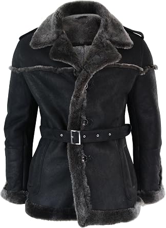 Navy Captain Sheepskin Double Breasted Belted Jacket by Infinity Leather