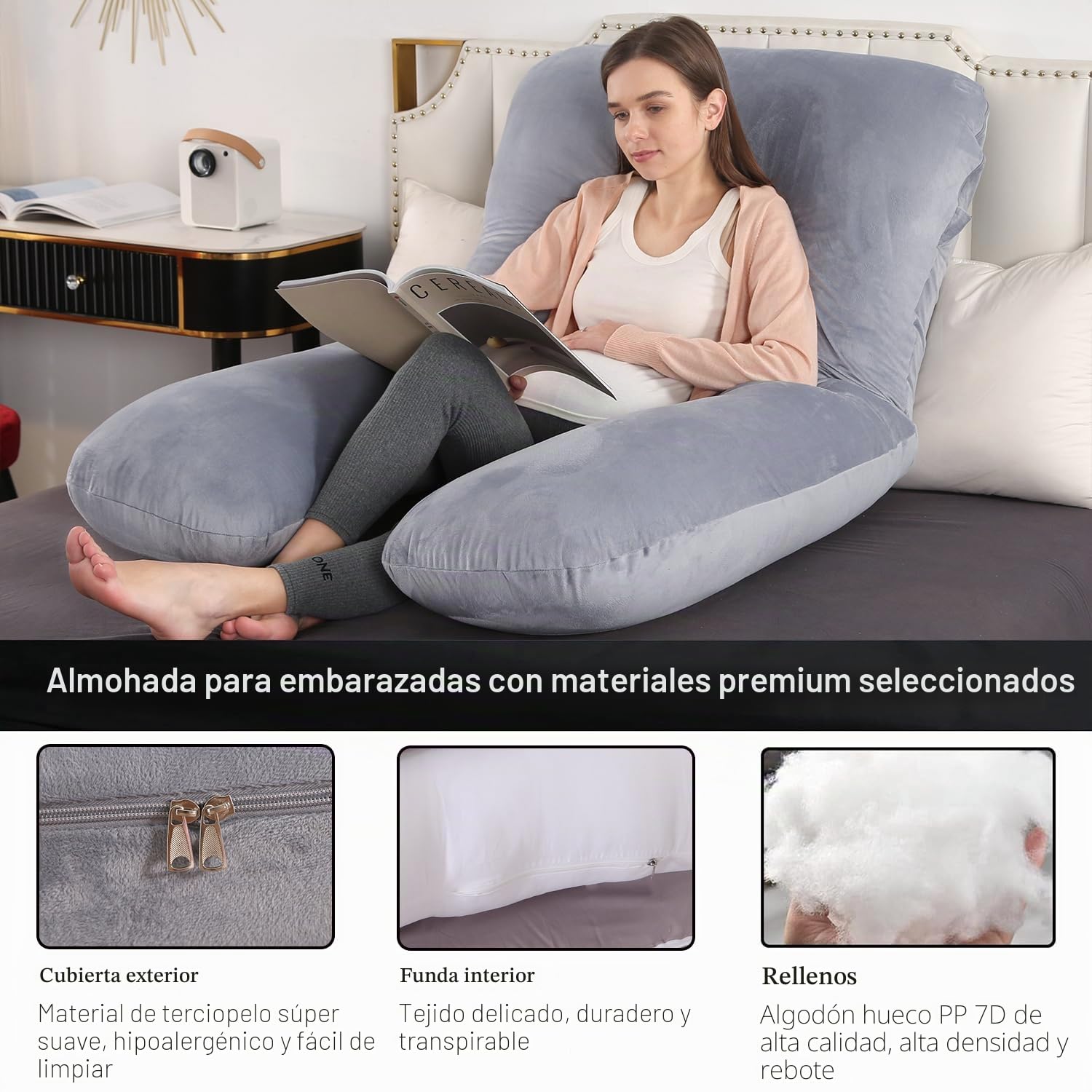 Almohada de embarazo, almohada de maternidad en forma de U para dormir, lavable a máquina, almohadas de maternidad y cuerpo, soporte de cuerpo completo para espalda, piernas, vientre, caderas