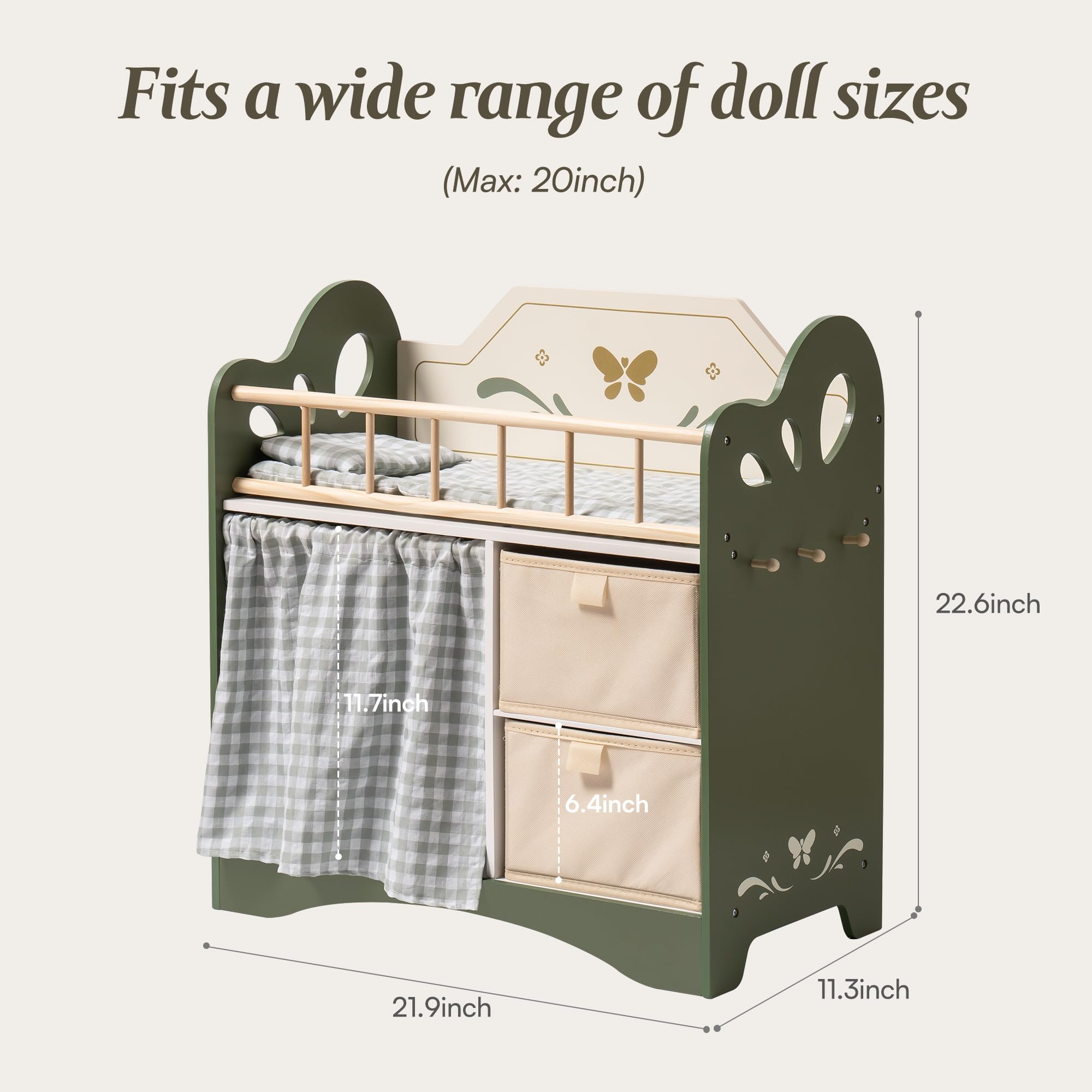 Wooden Doll Bed Dolls Rocking Crib With Canopy BiBi Doll Baby Doll
