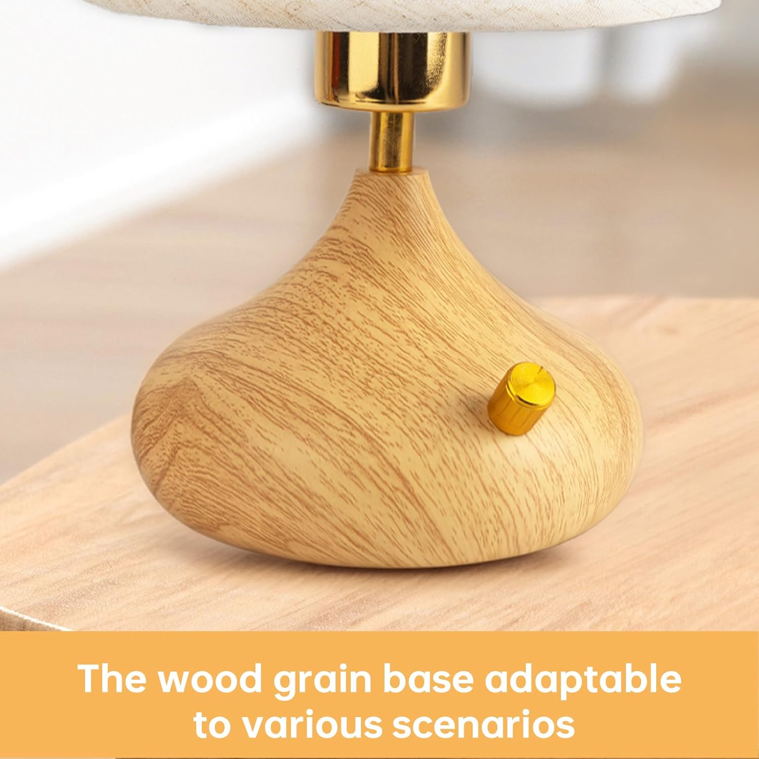 Nightstand Table Lamp with Knob Switch,Seamless Dimming, Wood Base & Fabric Shade, E26 Bulb Included, Compact Bedside Lamp for Bedroom, Living Room, Office