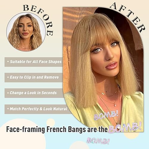 Miniatura 10 de AISI QUEENS Flequillo con clip, extensiones de cabello 100% humano con clip en flequillo negro (flequillo francés, negro natural)