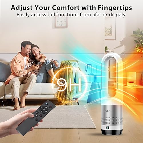 Miniatura 4 de Combo de calentador y ventilador sin aspas, ventilador de torre de 22 pulgadas con control remoto, protección contra sobrecalentamiento y vuelco,