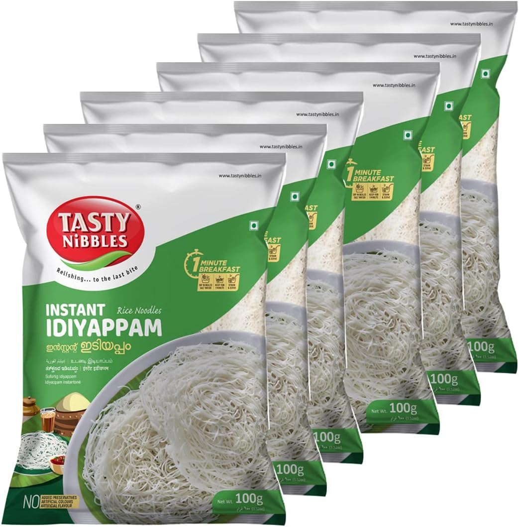 Instant Idiyappam 100Gm X 6 (Pack of 6) | Rice Noodles | 1 Minute South Indian Breakfast | Quick & Easy Soft Idiyappam | String Hopper | Indiappa | Noolappam | Ottu Shavige - Vegetarian