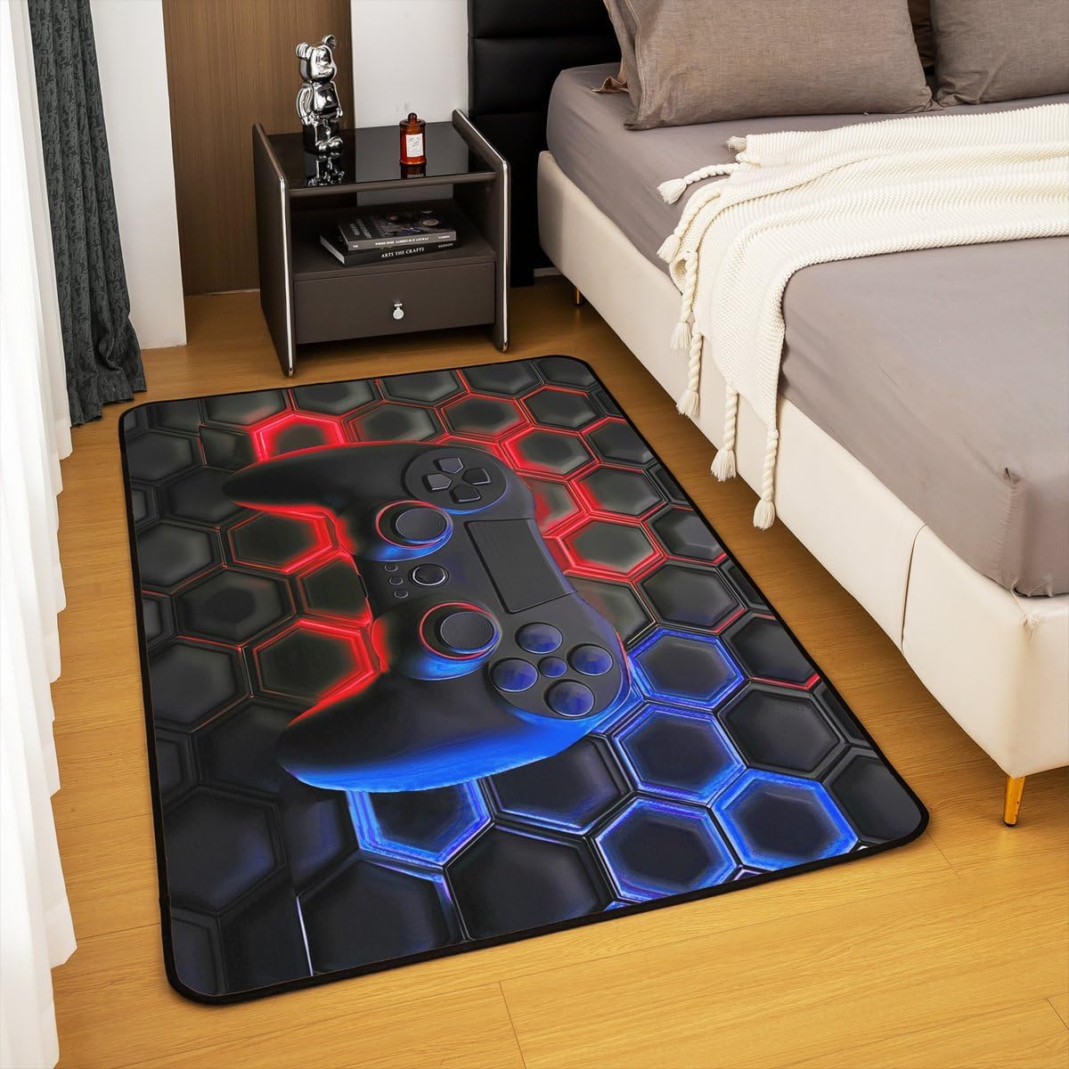 Erosebridal Game Console Rectangular Decorative Washable Rug for Boys Girls Kids,Space Universe Gaming Area Rug 5x7,Video Games Carpet,Game Room Decor Indoor Floor Mat Red Blue Honeycomb