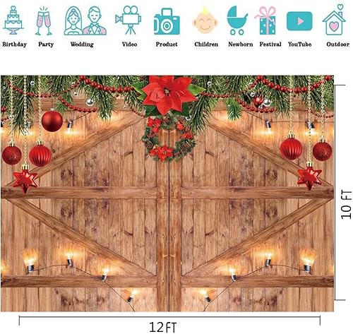 Miniatura 10 de CYLYH Telón de fondo de Navidad de 8 x 6 pies, fondo de fiesta de Año Nuevo, telón de fondo de puerta de granero, fiesta familiar, decoración de