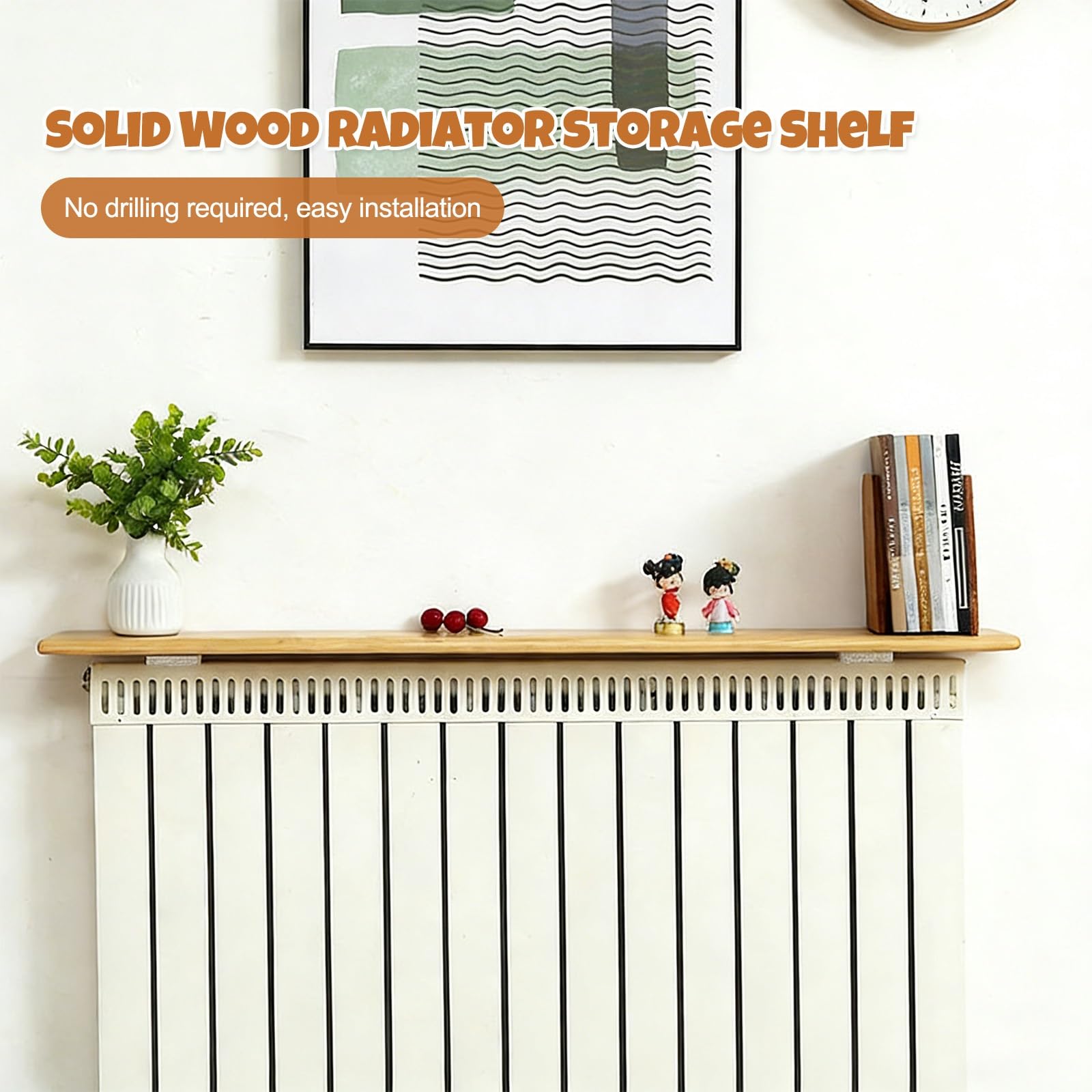 Moderno ripiano galleggiante in legno per termosifone – Elegante spazio Maximizer 150 x 16 cm giallo copertura radiatore per soggiorno e camera da letto elegante soluzione di arredamento per la casa
