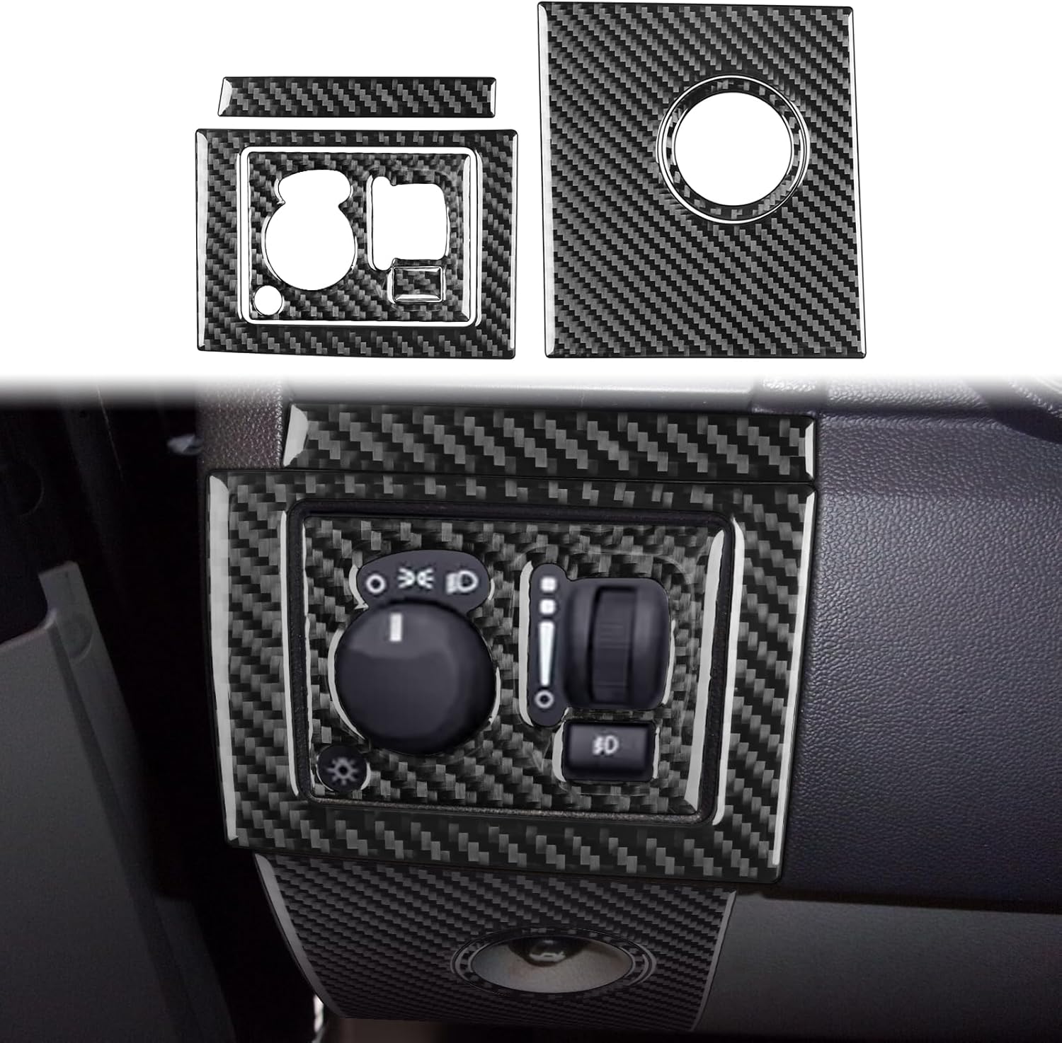 Real 3K Black Carbon Fiber Car Driver Side Headlight Switch+Rear Trunk Door Button Sticker Set Auto Interior Accessories Compatible with Dodge Charger SE/SXT/R/T&Daytona R/T&SRT-8 08-10-Type A