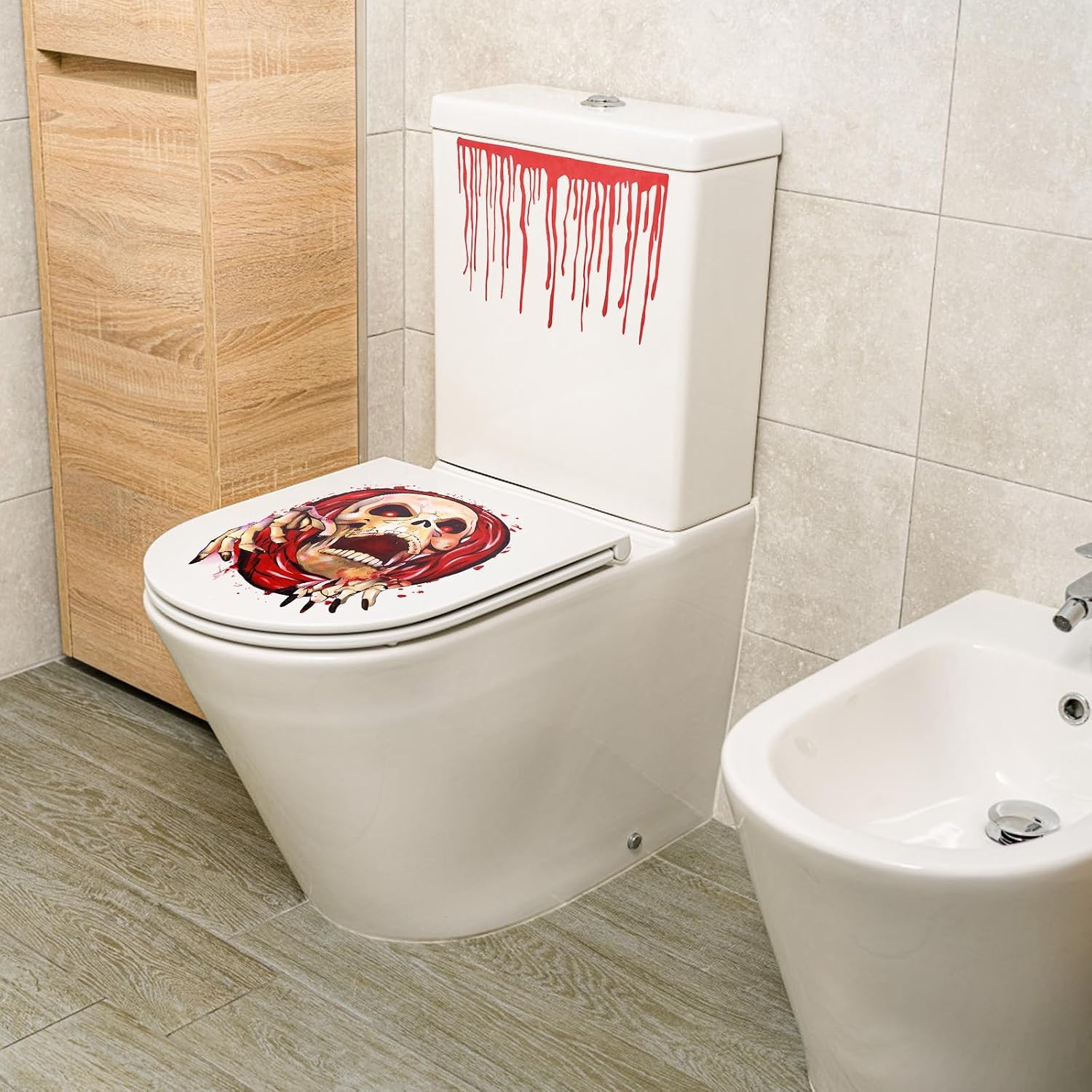 NQEUEPN Halloween Toilet Seat Cover 3D, Halloween Restroom Horror Theme