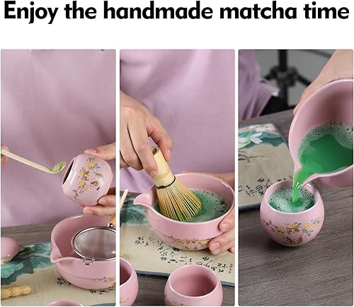 Miniatura 5 de Juego de 11 batidores de matcha, 13 onzas, con 2 tazas y 1 lata de té, diseño único de patrón de gato, juego completo de matcha, juego de matcha