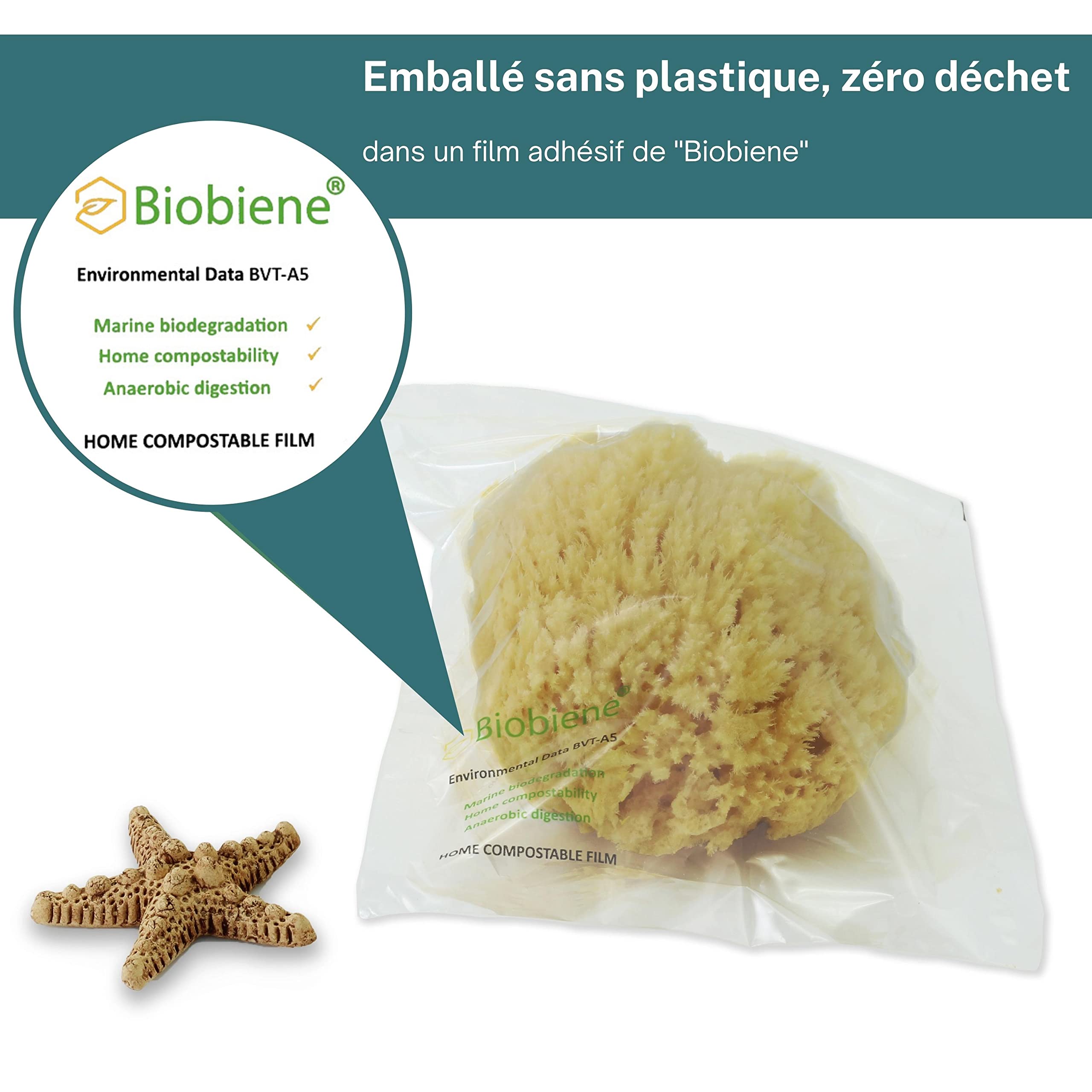 tom&pat® Éponge naturelle Grass, mousse abondante, peau sensible (13-14 cm) | Véritable éponge de mer de Grèce · Dermatest « très bien » · emballage sans plastique