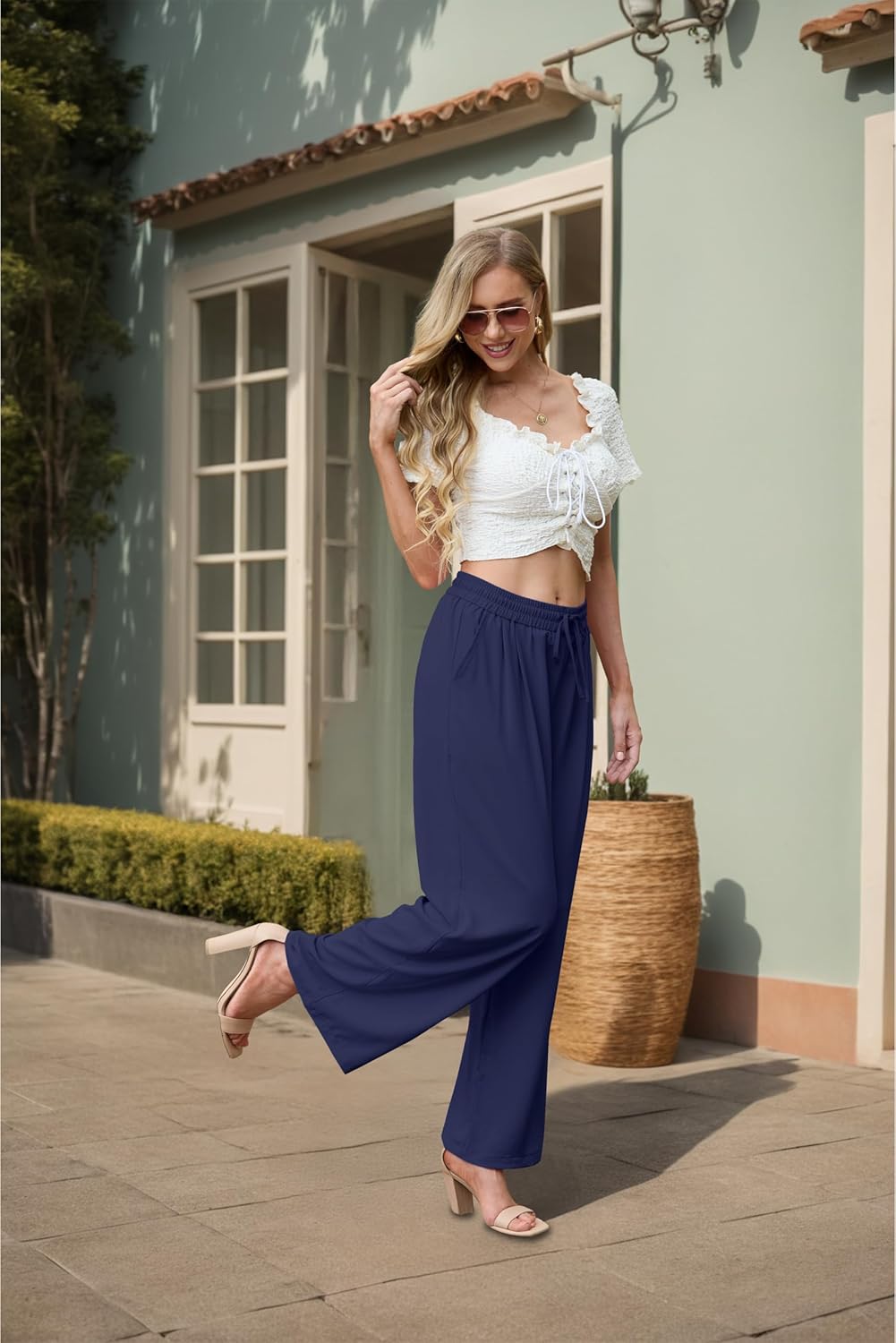 Pants for Women Loose Casual Long Open Front Breathable Pant with Pockets - Image 3