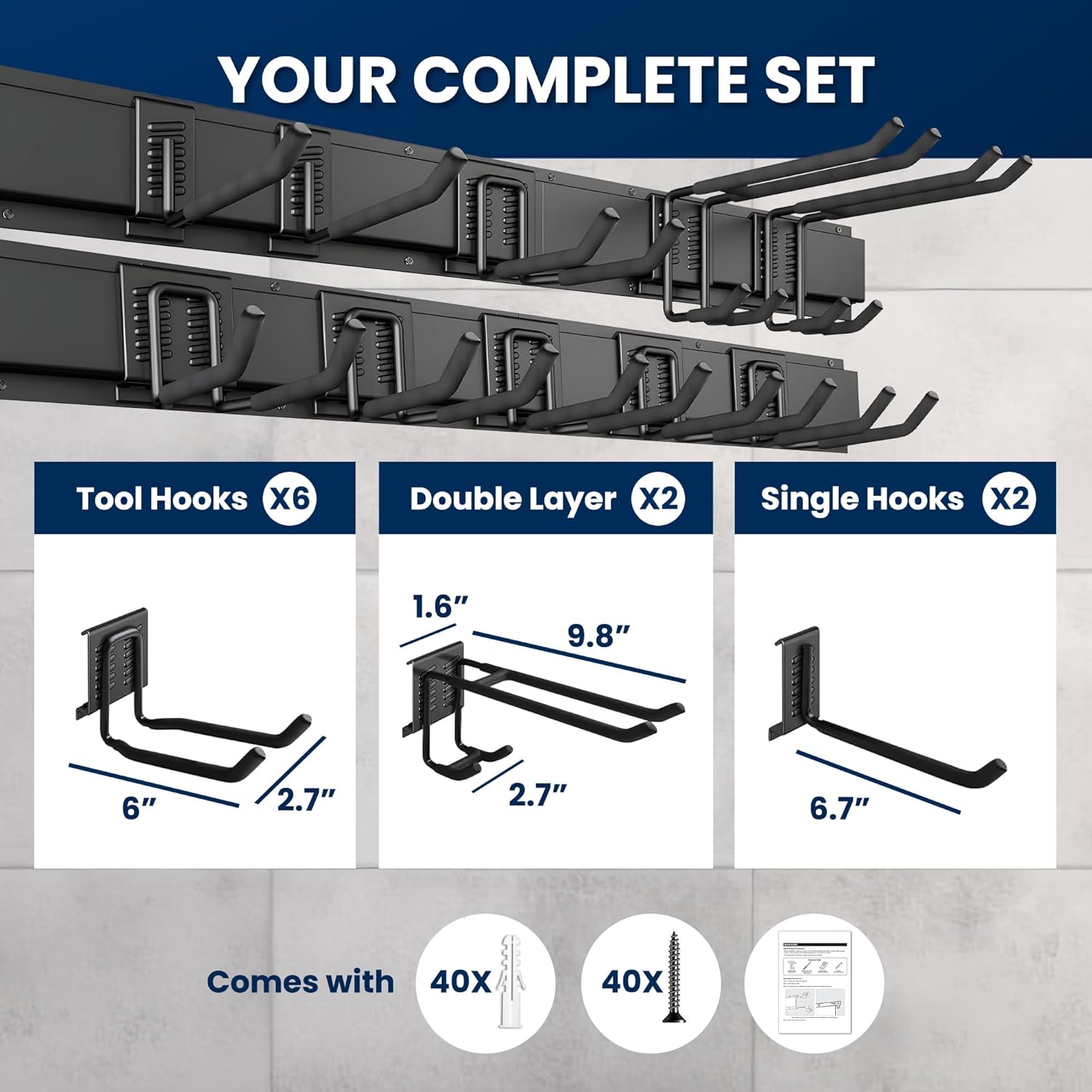 64'' All-Metal Garage Tool Organizer Wall Mount – Heavy-Duty Tool Rack Holds 680 lbs, Adjustable Hooks for Garage, Yard, and Garden Equipment - Image 5