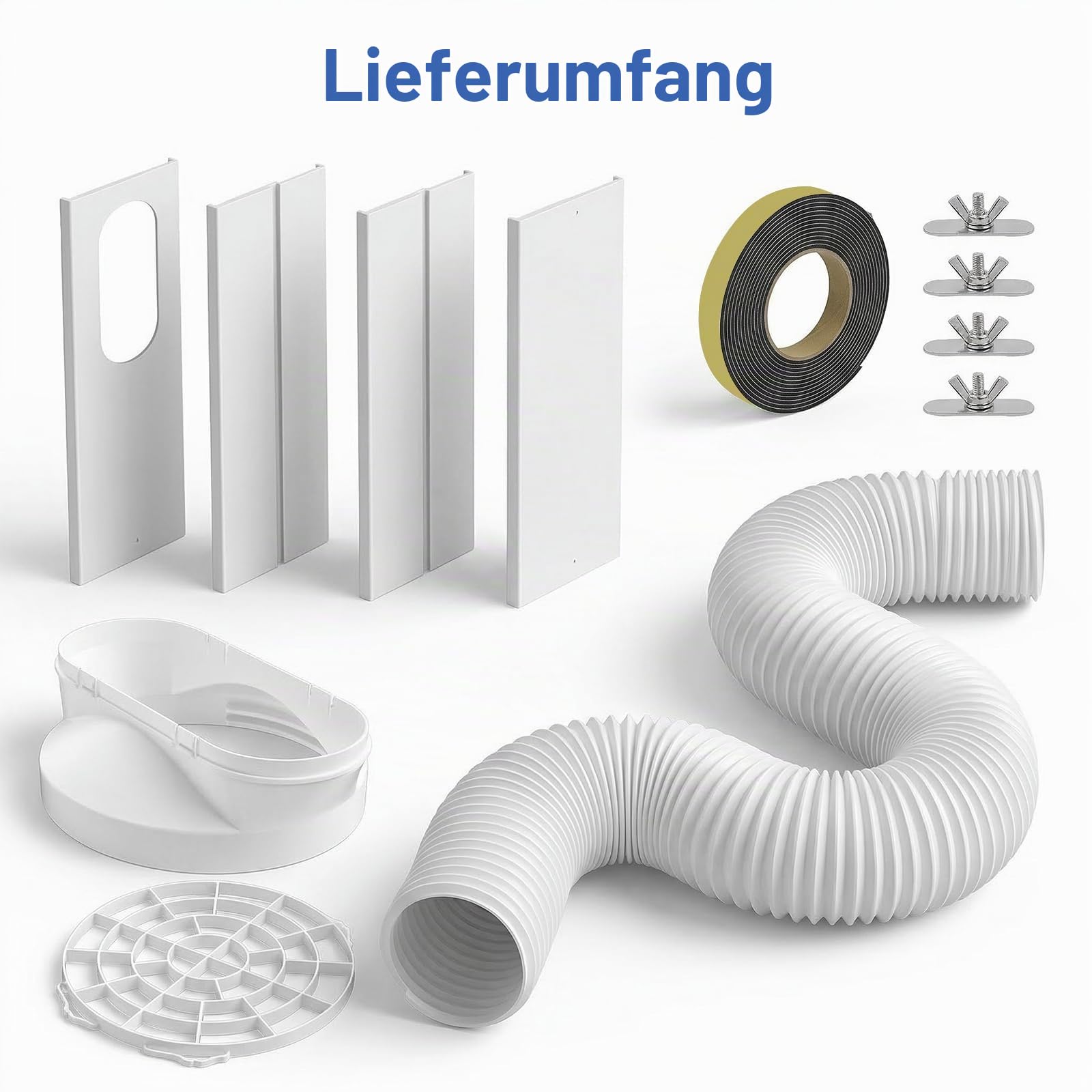 Klimaanlage Fensterabdichtung Kit, 4 Platte Mobile Klimagerät Fensterkit Verstellbar 43-150cm, Fenster Klimaanlage Abdichtung mit Adapter 130mm Abluftschlauch für Horizontalen Schiebefenster