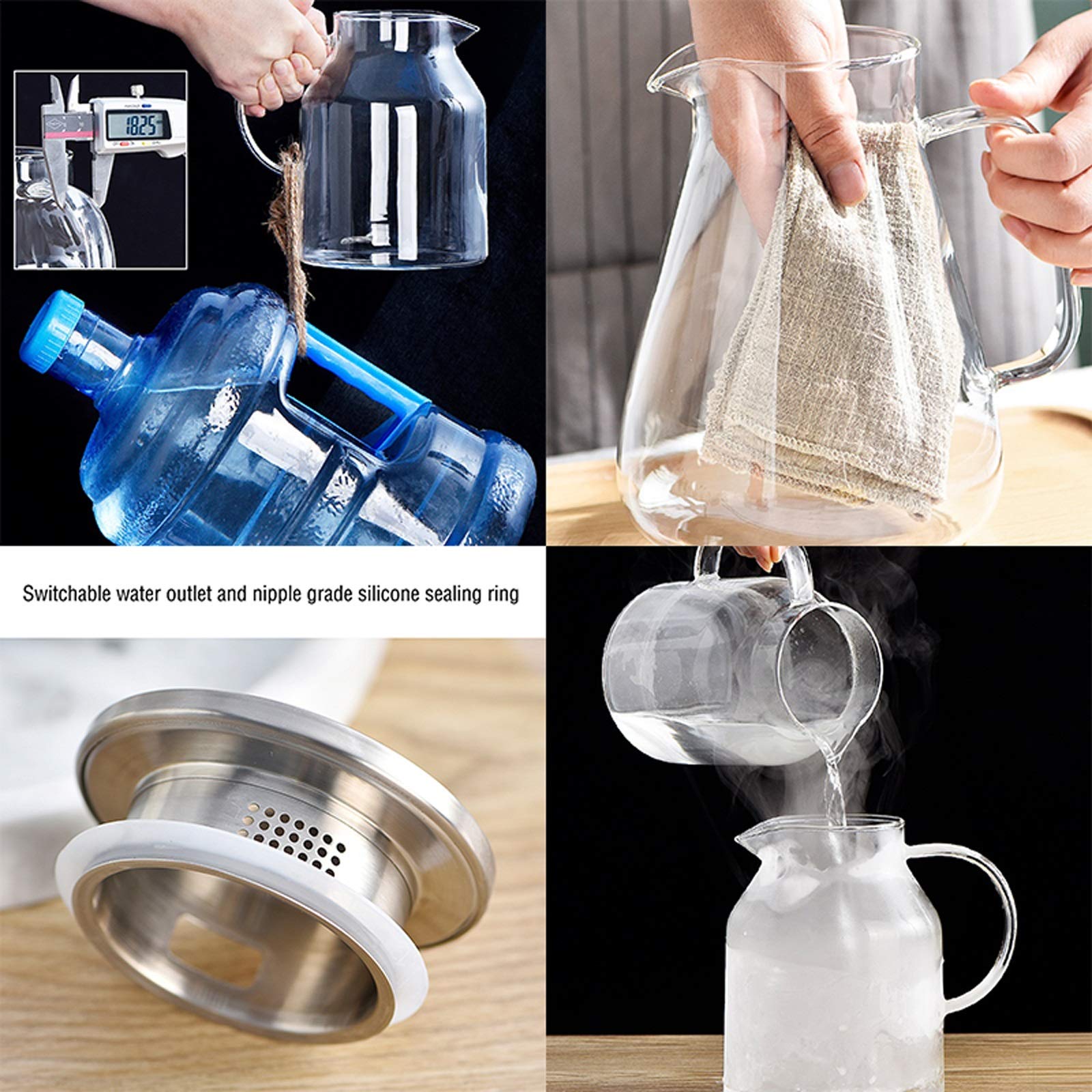 Jarra Agua Fria Lanzador de Vidrio de Gran Capacidad con Tapa de Acero Inoxidable Tetera de Cristal Resistente a la Alta Temperatura Material Engrosado Jarra Agua Detox Frutas (Size : 1.8L)