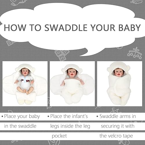 Miniatura 3 de babyhollnemo Manta para envolver al bebé de felpa de algodón para recién nacido (gris, 3M)