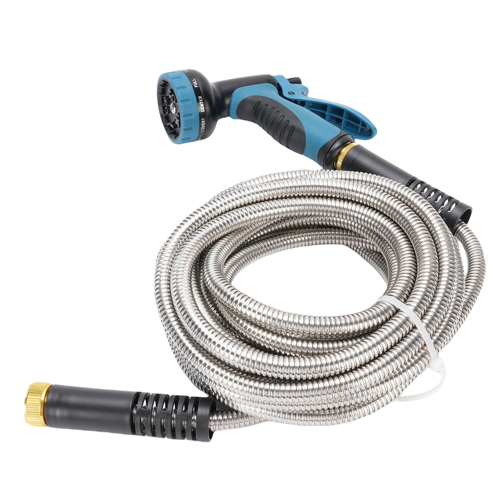 Fockety Tubo giardino, tubo flessibile in acciaio inossidabile 7,5 metri con spruzzatore, anti-groviglio, leggero e flessibile, a tenuta stagna, per giardino e prato