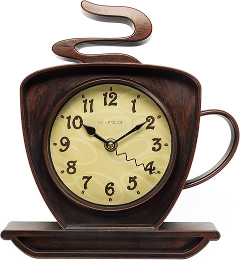 Park Madison Coffee Cappuccino Cup 10 Inch Quality Quartz Battery Operated 3-D Easy to Read Home/Office/Kitchen/Classroom/School Clock Classic Movement