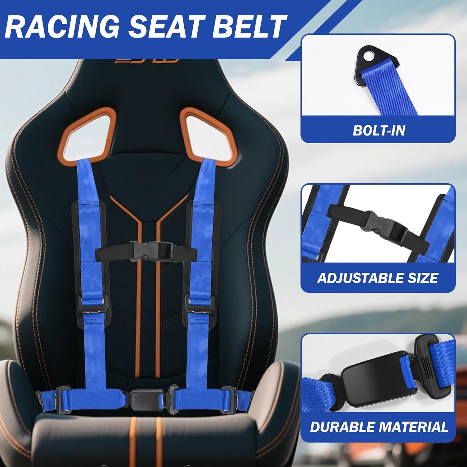 4PT Belts Harness with 2 Inch Padding With Bypass Clip for a variety of off-road vehicles including ATVs UTVs and go-karts Cranes, Excavators, Loaders, Forest fire engines, and mine dump trucks Blue