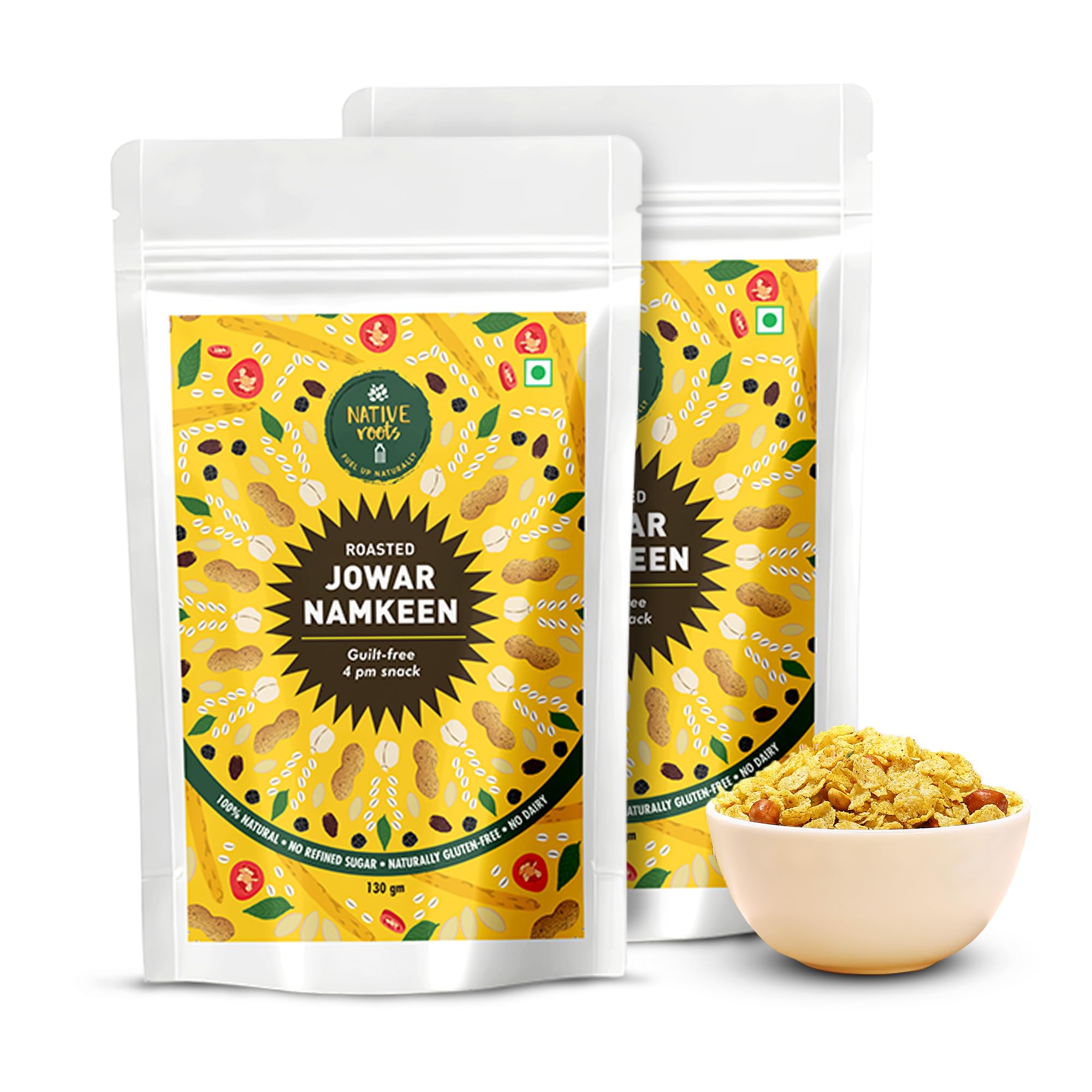 Native Roots Roasted Jowar Namkeen (Pack of 2, 125 g) | Tea Time Snacks | Gluten-Free Chivda with Natural Ingredients - Peanuts, Chana Dal | Low Calorie, High Fibre & Not Fried | Guilt-Free Snacking (B0CWL8R54F) Amazon Price History, Amazon Price Tracker