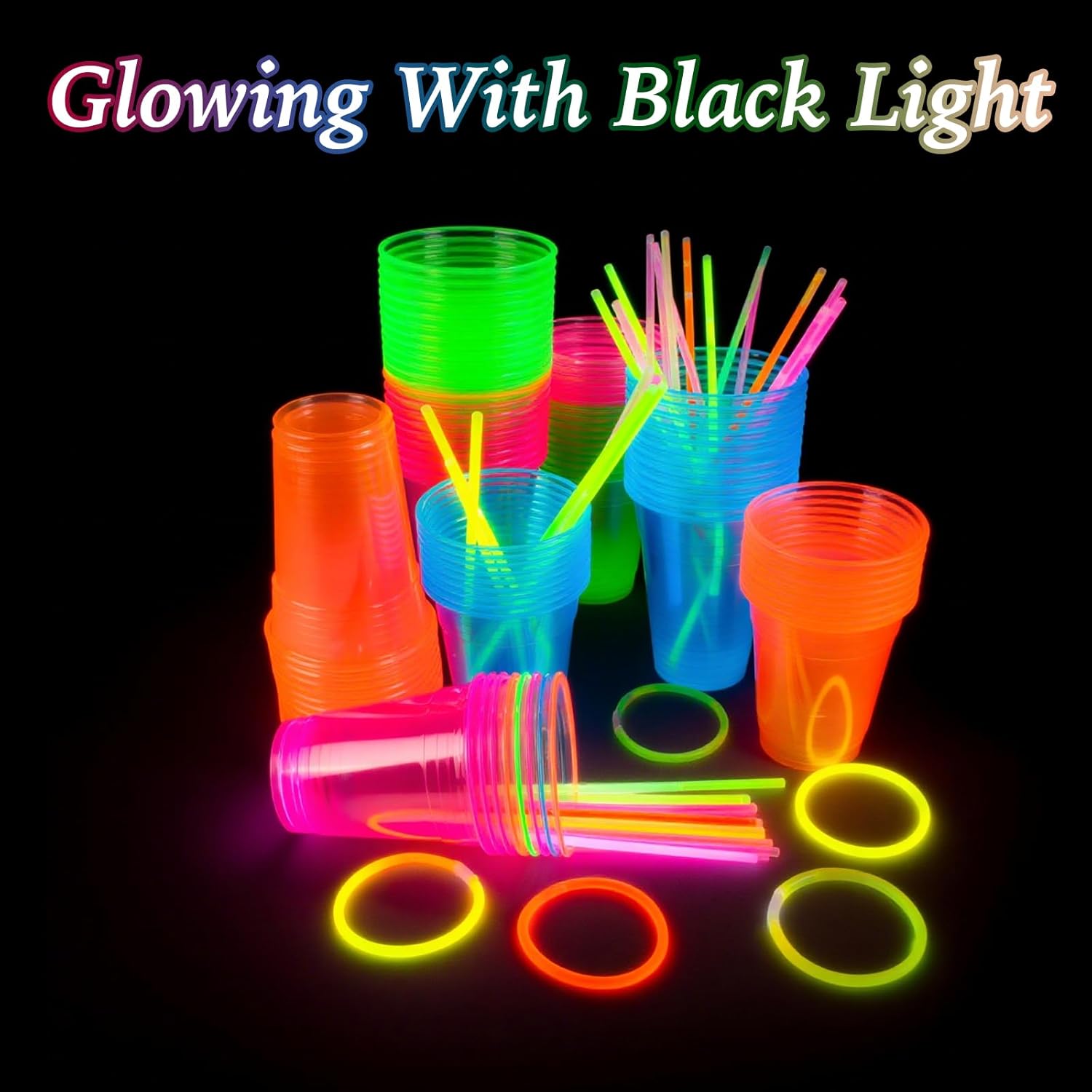 WYTAOHZL 60 Pack 12 Oz Neon Plastic Cups Glowing Plastic Neon Cups for Party Disposable Cup for Wedding Birthday and Party - Image 6