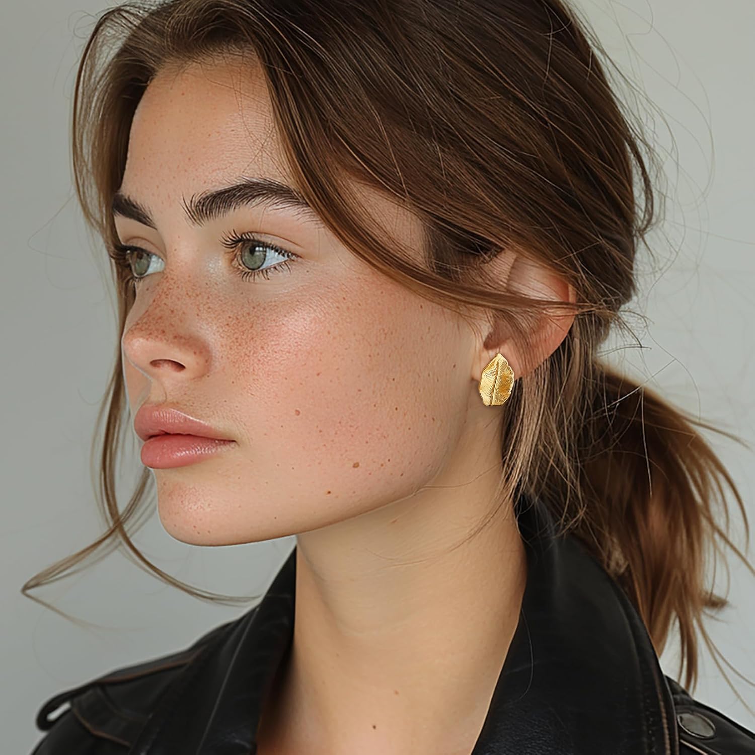 Feather Stud Earrings for Women, Gold Plated Chunky Statement Trendy Fashion Earrings - Image 2